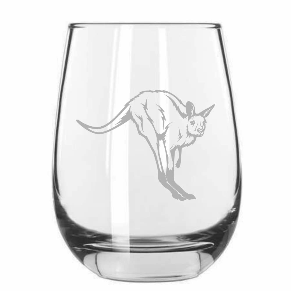 Kangaroo Stemless Wine Glass 15oz - Zoo Animal Themed for Parties