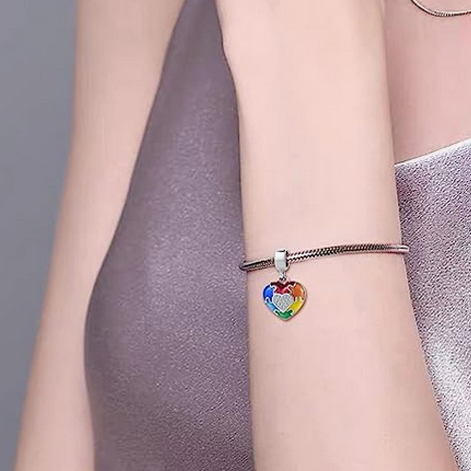 KunBead Autism Awareness Puzzle Heart 'I Love You' Dangle Charms - Compatible with Pandora Bracelets & Necklaces for Women | Jewelry Gift for Autism Support & Awareness Campaigns