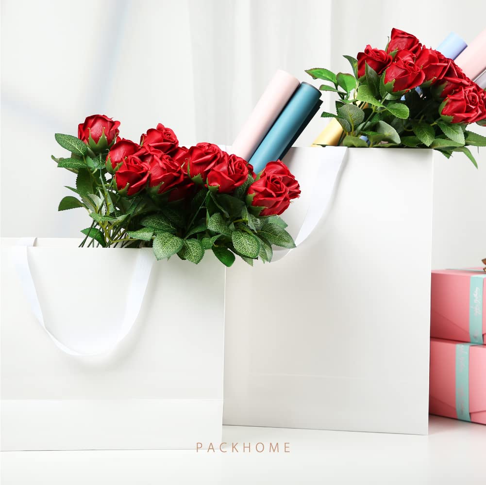 PACKHOME 10 Large White Premium Gift Bags with Handles - 14.5x5x10.5 Inches Glossy Finish - Perfect for Birthday, Wedding, Christmas & Party Gift Wrapping