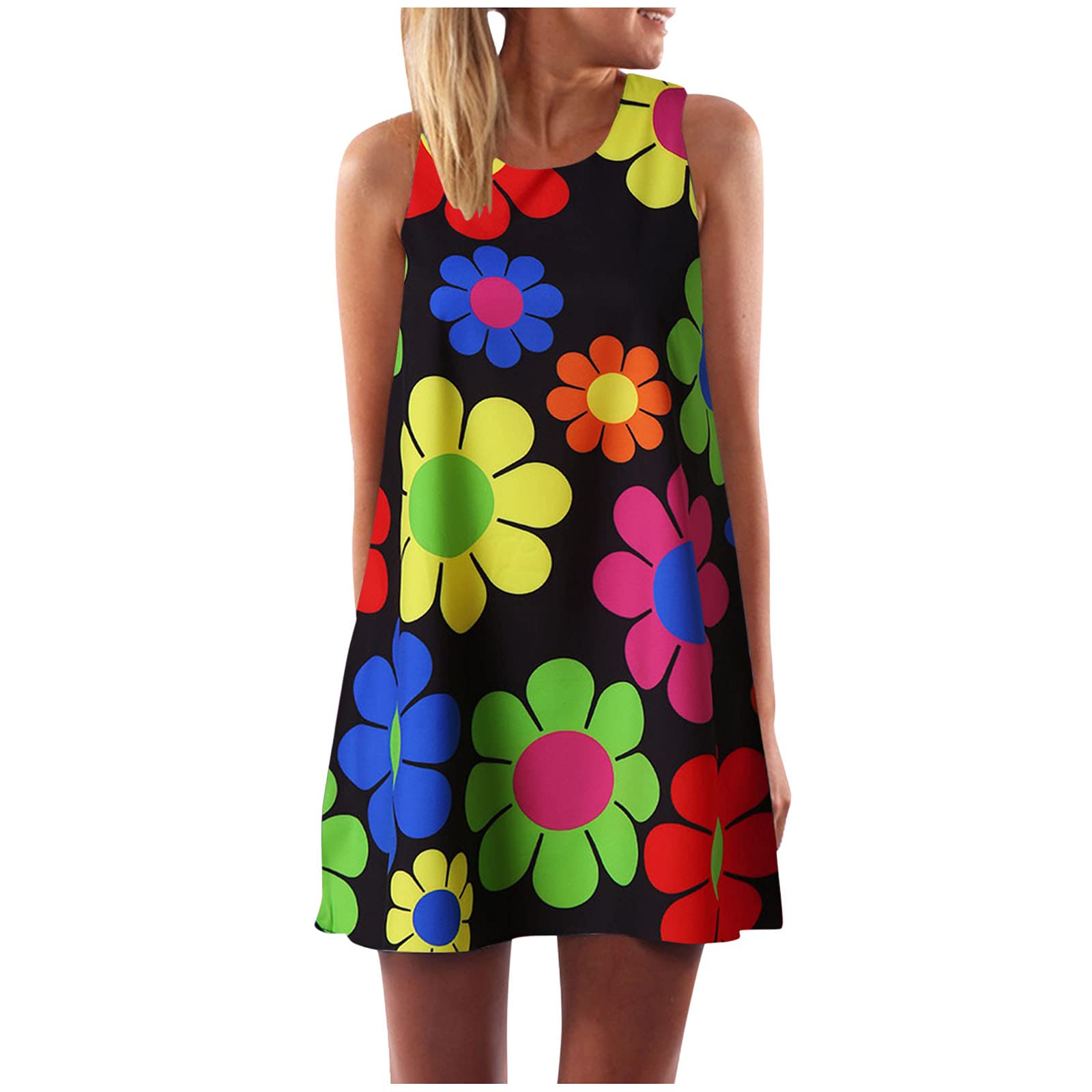 Vintage Boho Floral Print Mini Dress for Women - Sleeveless Summer Beach Dress, Retro Style Short Dress for Casual Outings, Vacations & Parties
