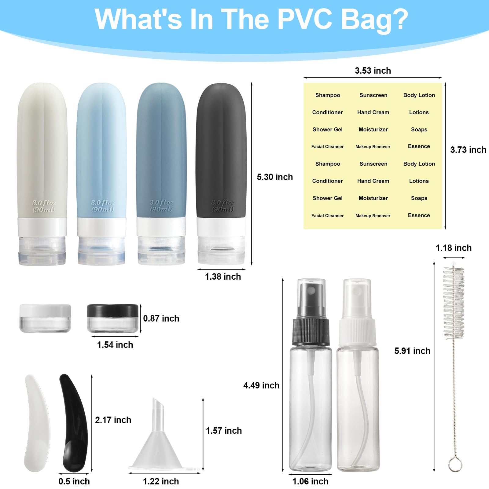 16 Pack 3oz TSA Approved Leakproof Travel Bottles - Silicone Refillable Toiletry Containers for Shampoo, Conditioner & Lotion | Perfect for Air Travel, Gym & Vacation Essentials
