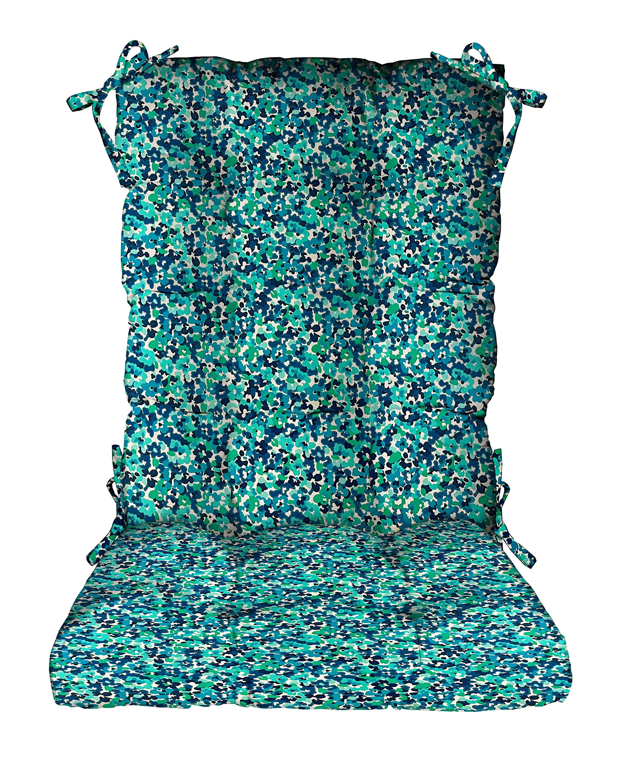 RSH Décor Indoor Outdoor Tufted Rocker Cushion - Large Size Cranston Capri Blue Floral Pattern - Waterproof & Durable Chair Pad for Patio, Garden, Nursery, or Living Room - Choose Your Size & Color