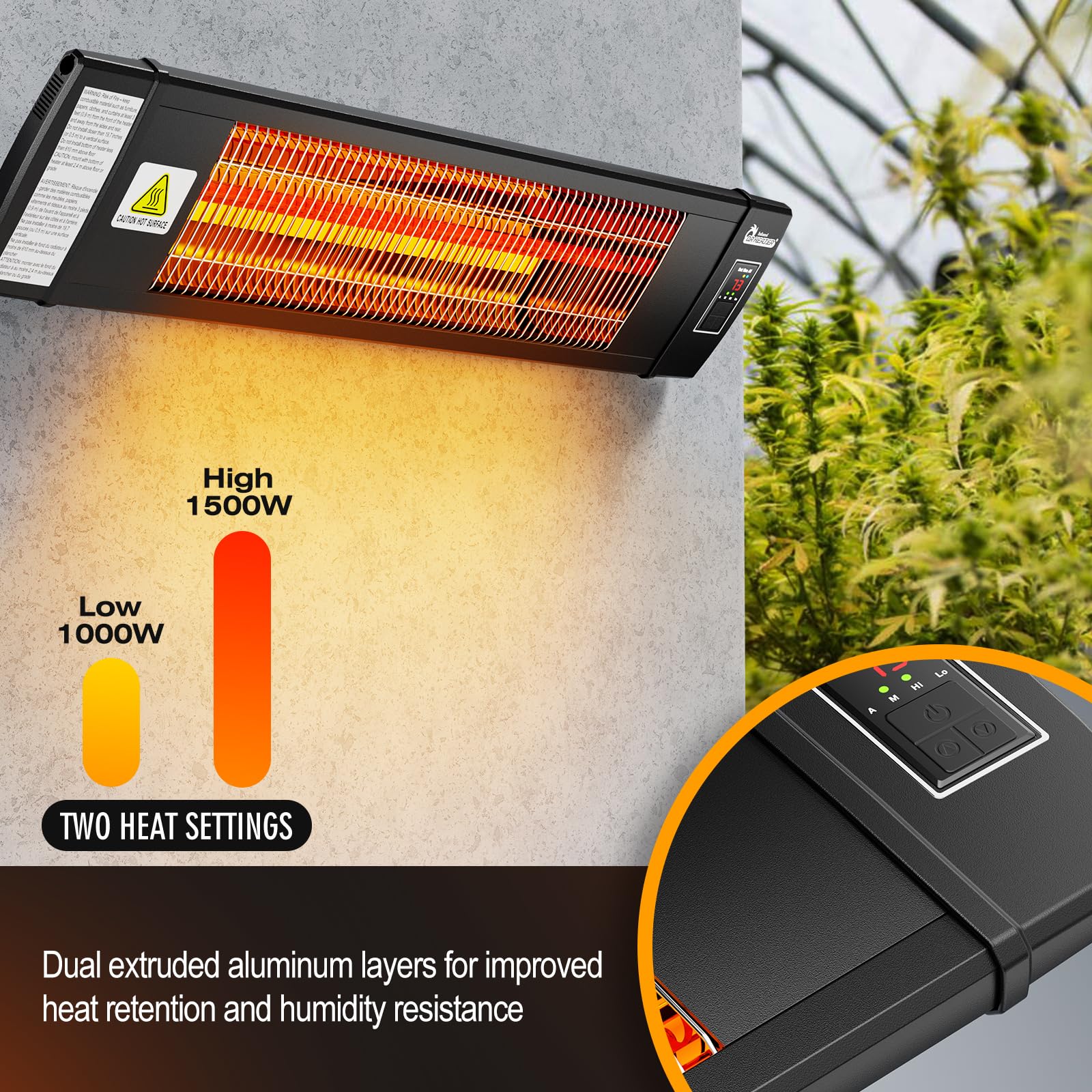DR-268 Smart Greenhouse Heater with Built-in Temperature Control & Digital Thermostat - Energy Efficient Infrared Heater for Indoor Plants, Greenhouses & Home Use