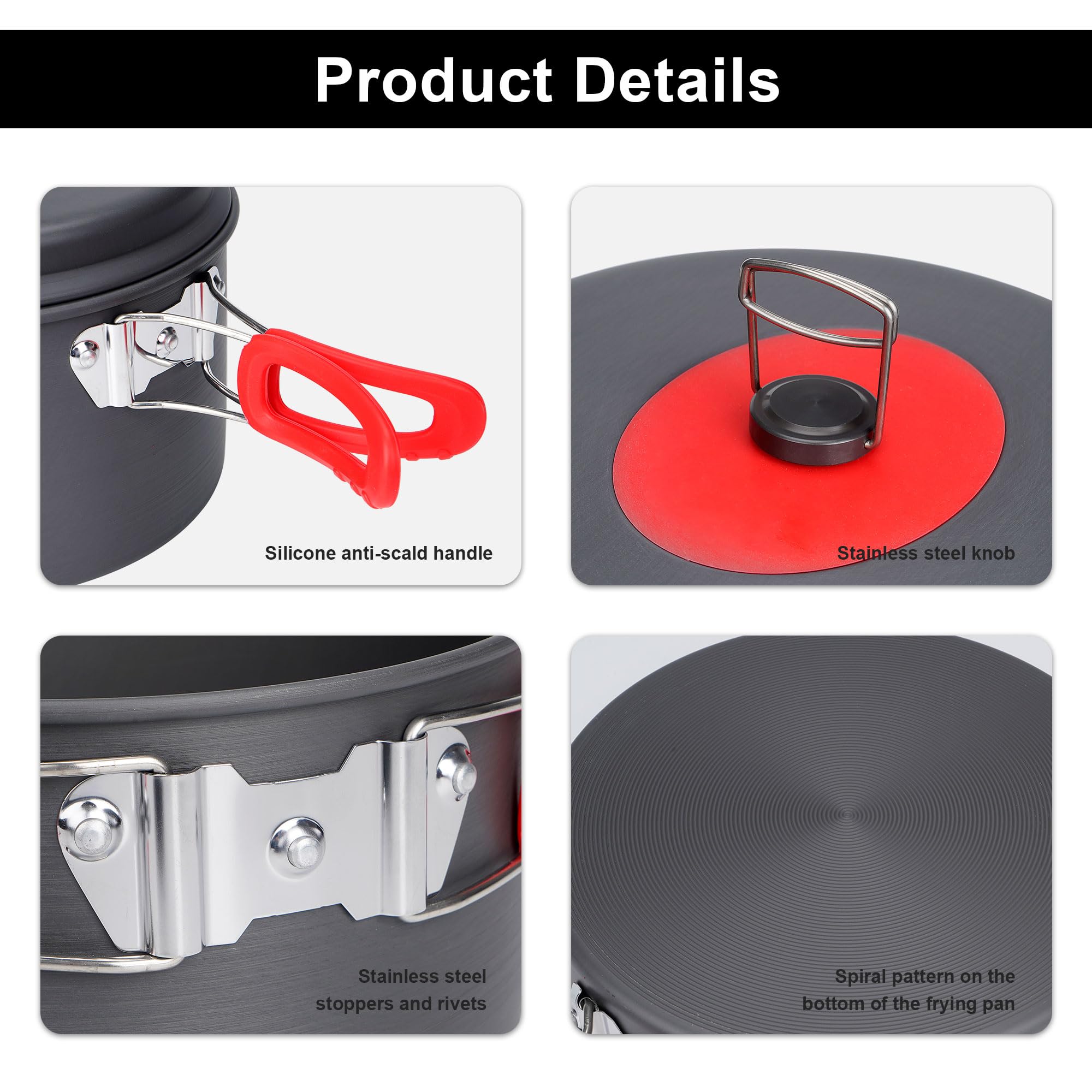 Alocs Lightweight Camping Cookware Set - Compact Outdoor Pots and Pans for Backpacking, Hiking & Picnics | Durable Hard Alumina Cooking Gear with Mesh Carry Bag | Perfect for Camping Trips, RV Adventures & Outdoor Cooking