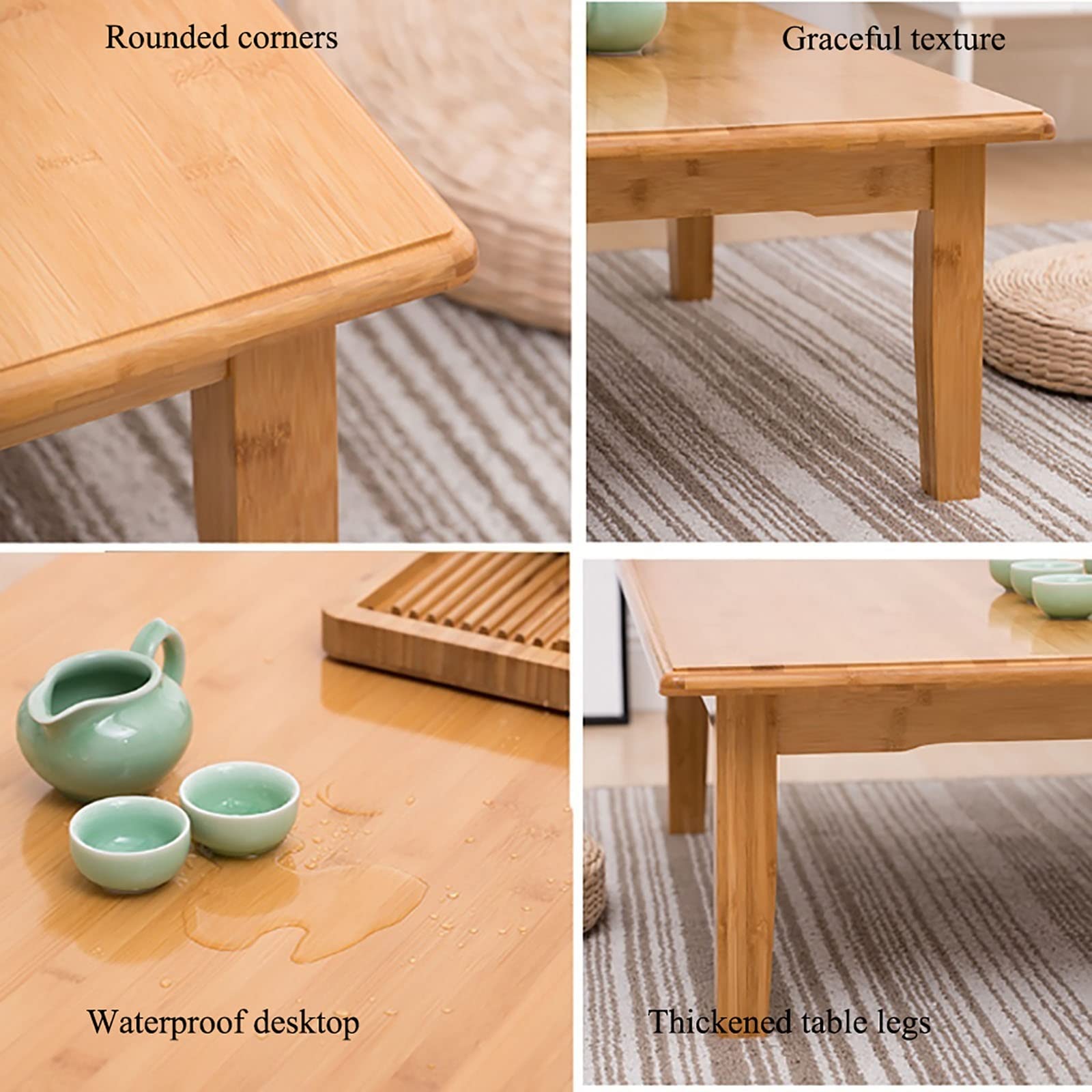 80x80x62cm Square Bamboo Dining Table - Multi-Purpose Coffee Table, Computer Desk, Study Desk for Home, Office, Balcony & Meeting Spaces