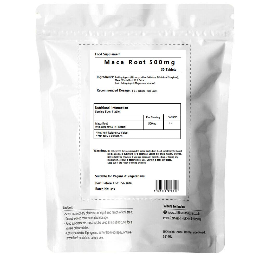 Premium Maca Root Extract 500mg - 30 Vegan Tablets for Men & Women - High Strength Peruvian Maca Powder Supplement - Boost Energy, Libido & Endurance - Perfect for Workout, Stress Relief & Hormonal Balance