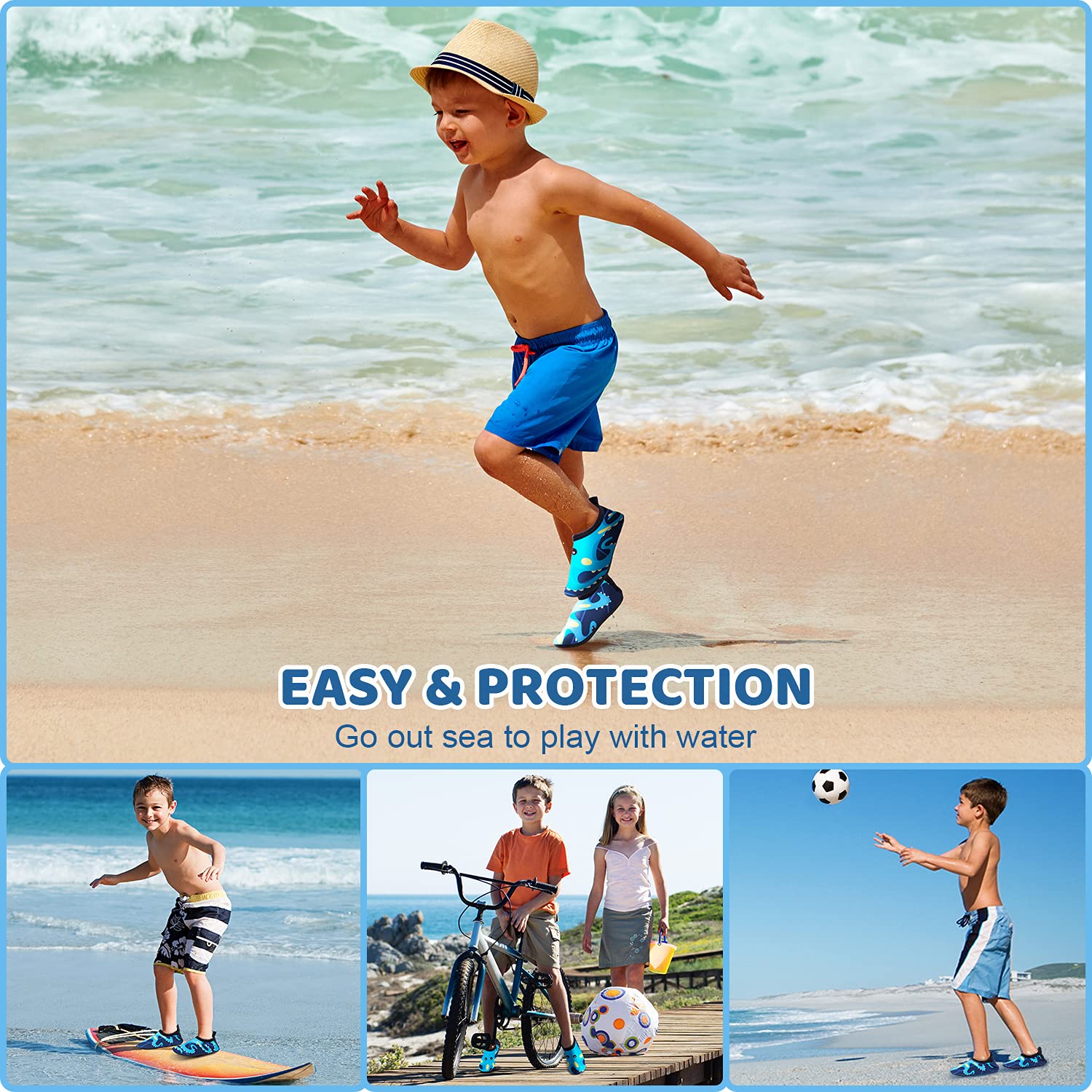 **Non-Slip Quick-Dry Kids Swim Water Shoes for Boys & Girls - Barefoot Aqua Socks for Beach, Pool & Outdoor Sports - Toddler Water Shoes for Swimming, Surfing & Play**