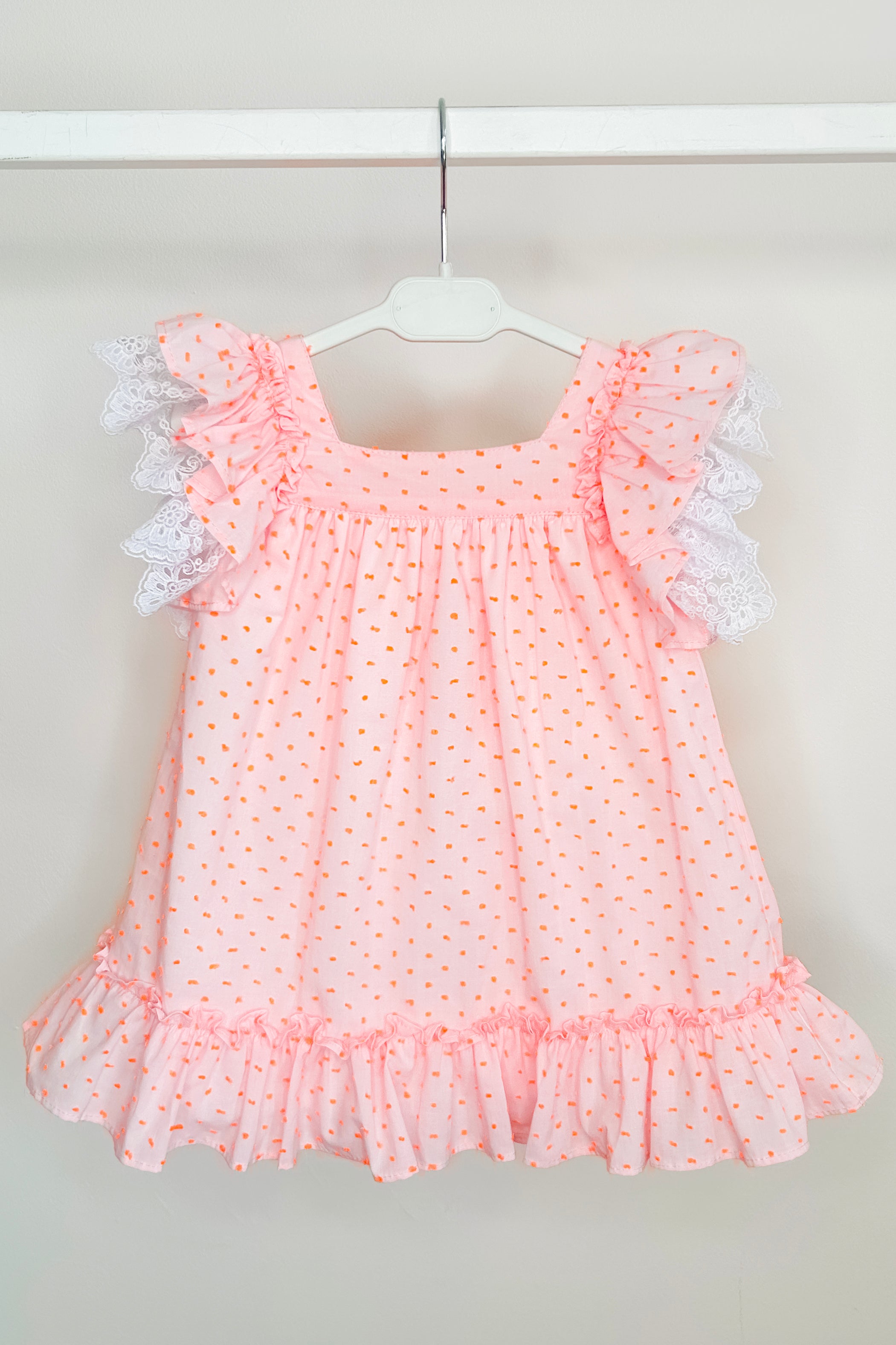 Betsy Pink & Neon Orange Polka Dot Bow Dress for Girls - Cute Party Outfit, Birthday Celebration, Photo Shoot, and Special Occasions