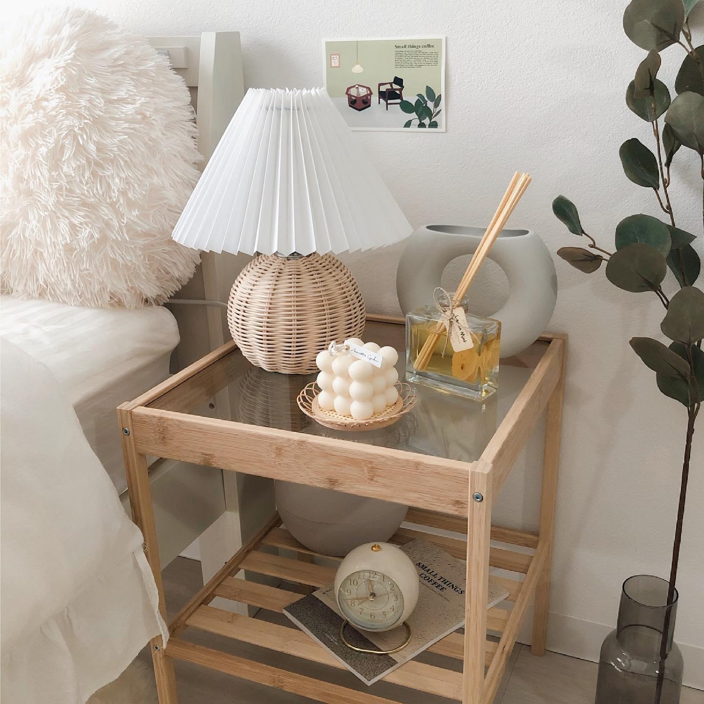 Rattan Pleated Table Lamp - Natural Woven Texture, Modern Boho Style for Bedroom, Living Room & Office Decor