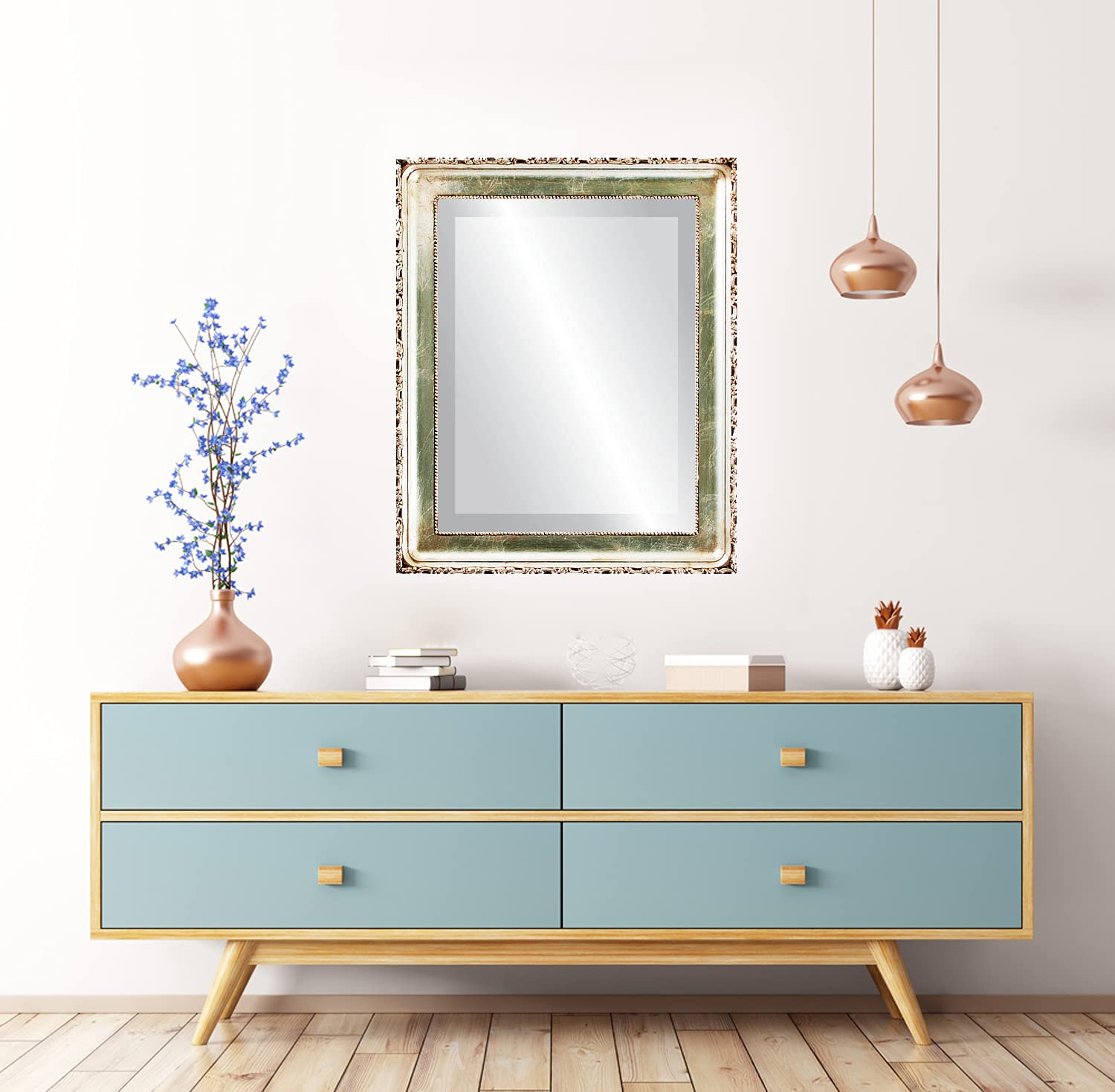 Ovalcrest 27x33 Inch Rectangle Wooden Beveled Wall Mirror - Silver Leaf with Brown Antique Finish for Bathroom, Vanity, Bedroom, Living Room & Hallway Decor | Perfect for Makeup, Dressing & Home Interior Design