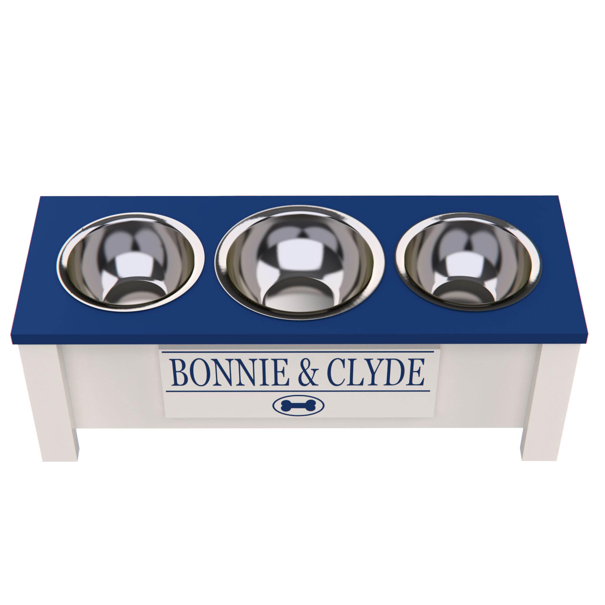 Personalized Elevated Triple Dog Bowl Stand for Large, Medium, Small & X-Small Dogs - 3 Stainless Steel Pet Food & Water Bowls with Internal Storage - Raised Dog Dish Feeder for Better Posture & Digestion (Medium Size, Blue) - Perfect for Kitchen, Dining Area or Pet Feeding Station