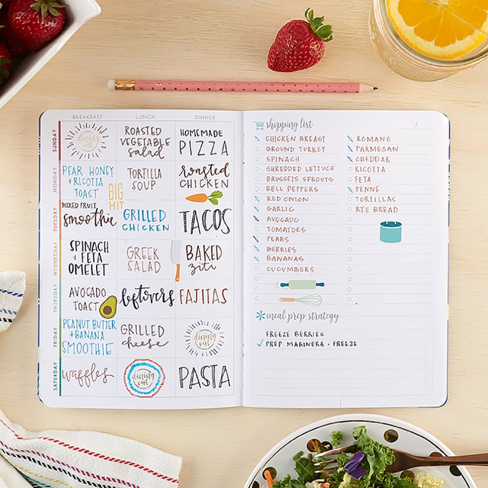 Erin Condren Designer Petite Planner - 28 Page Paperback Meal Planner & Food Journal with Weekly Layouts, Sticker Sheet & Budget Tracker | Perfect for Meal Prepping, Grocery Shopping & Healthy Eating Goals