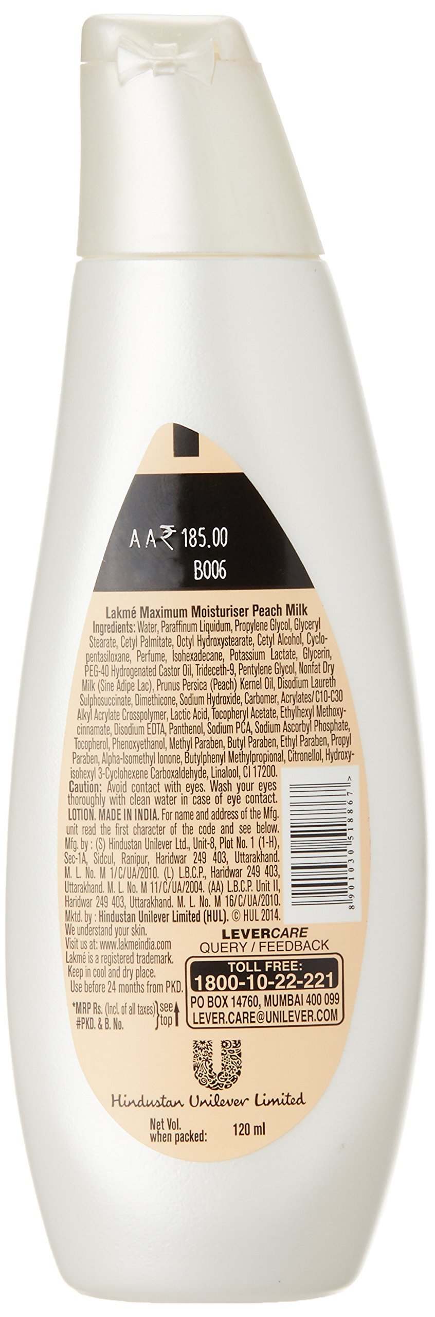LAKMÉ Liquid Peach Milk Moisturizer - 120ml Hydrating Face Cream for Dry & Sensitive Skin | Daily Skincare Routine, Makeup Base, Travel-Friendly Bottle