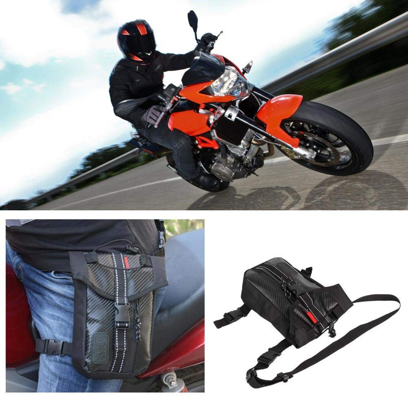 Acouto Carbon Fiber Cycling Waist Bag - Waterproof Motorcycle Leg Pack for Biking & Outdoor Sports - Durable Black Storage Pouch for Phone, Wallet & Essentials