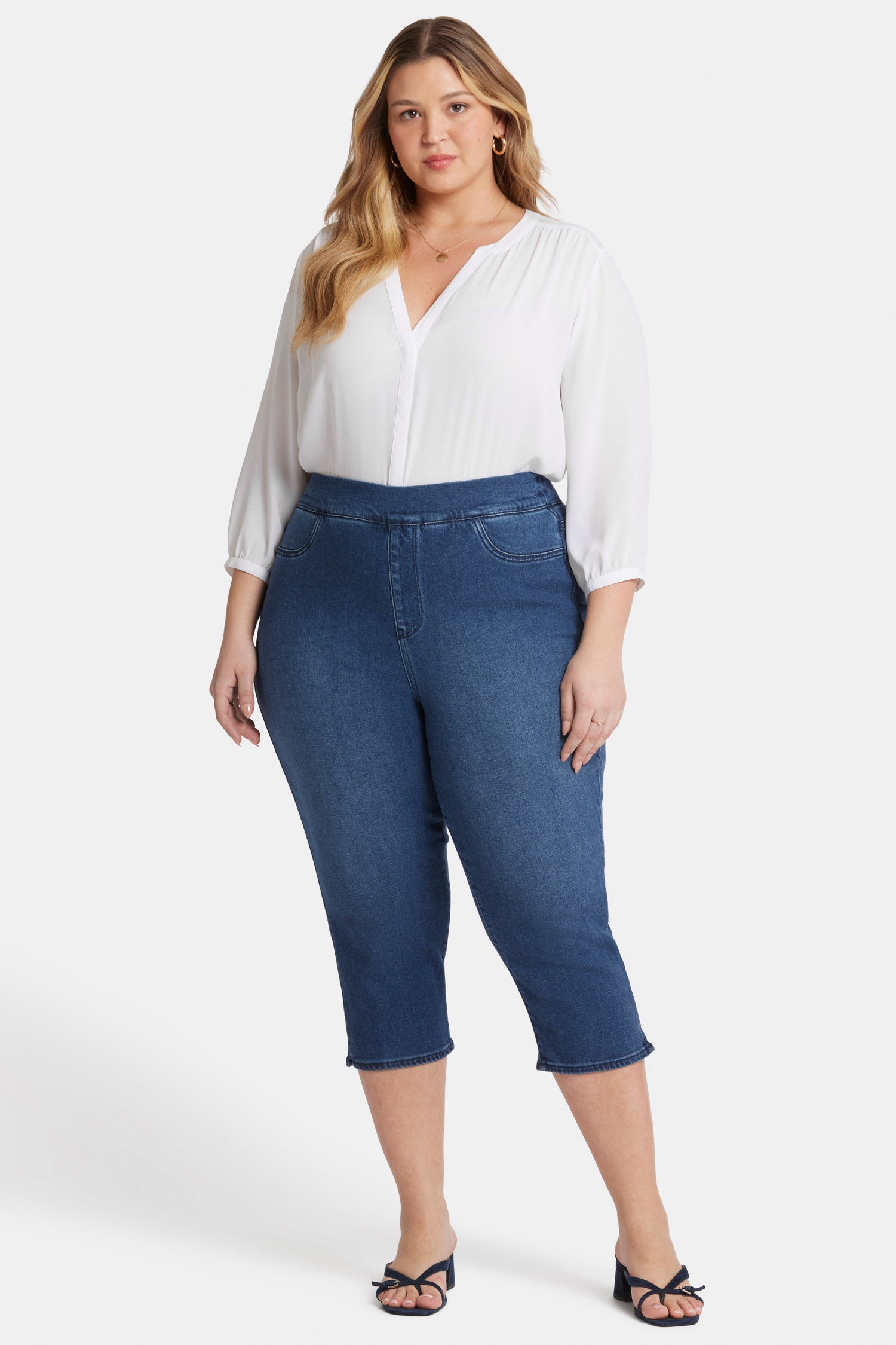 Plus Size Dakota Crop Pull On Jeans for Women - Comfortable Stretch Denim Pants for Casual Wear & Everyday Outfits