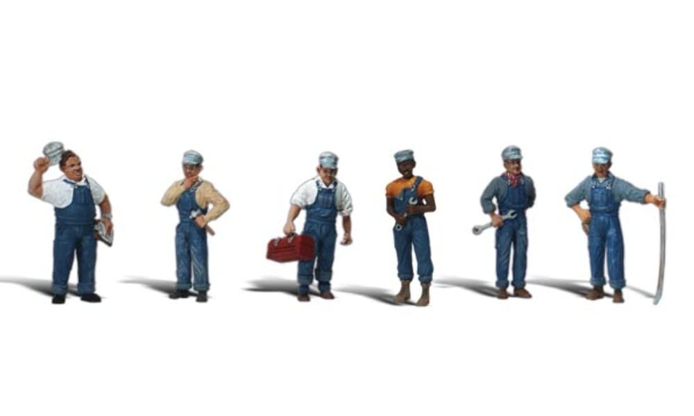 O Scale Train Mechanics Figures Set (6) - Woodland Scenics Scenic Accents for Model Railroad Layouts & Dioramas - Perfect for HO Scale Train Scenes and Miniature Displays