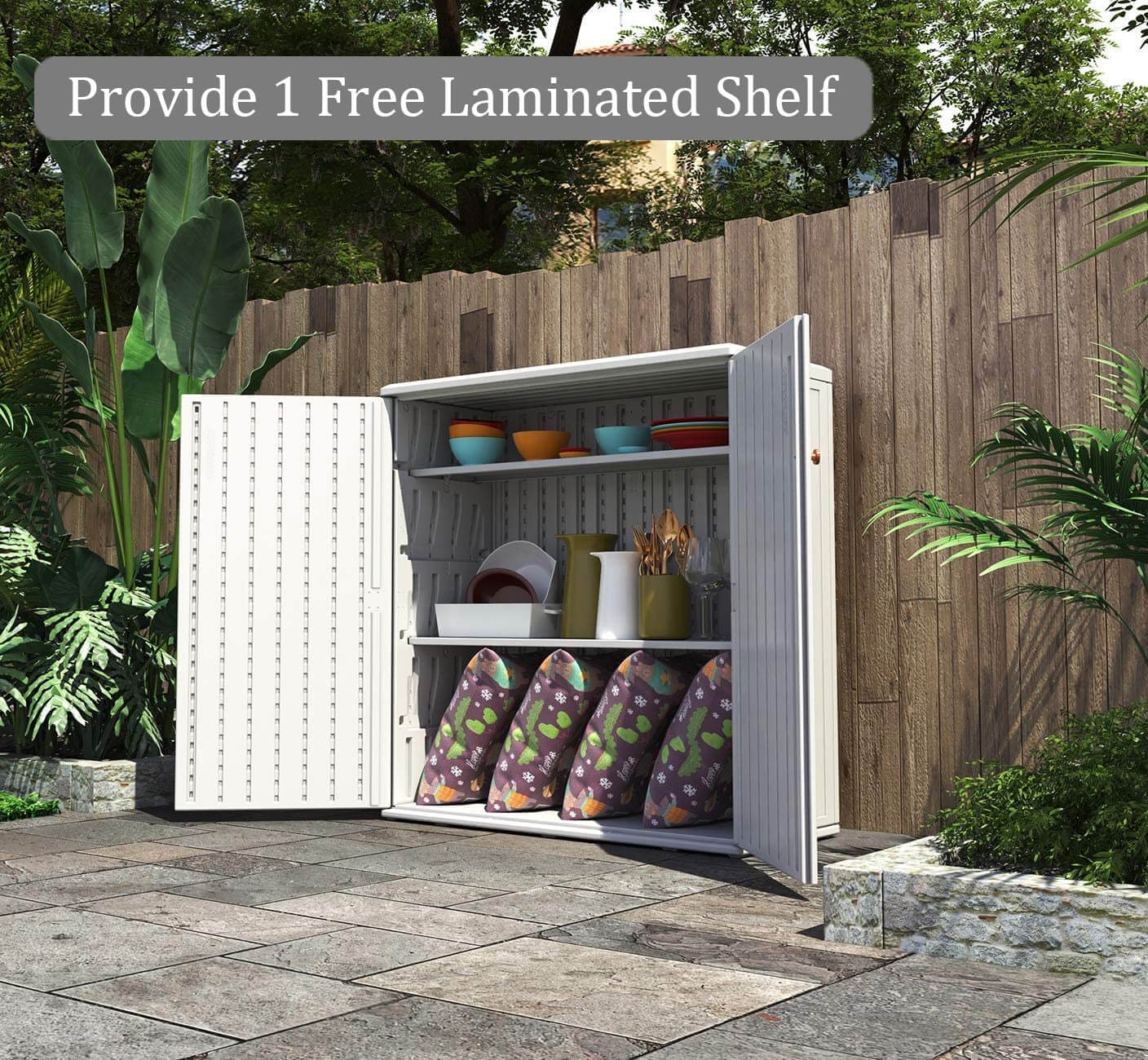 HOMSPARK 10 cu.ft White Outdoor Storage Shed - Weather Resistant Horizontal Cabinet for Lawn Mowers, Patio Furniture & Garden Tools | Perfect for Backyard, Garage & Poolside Organization
