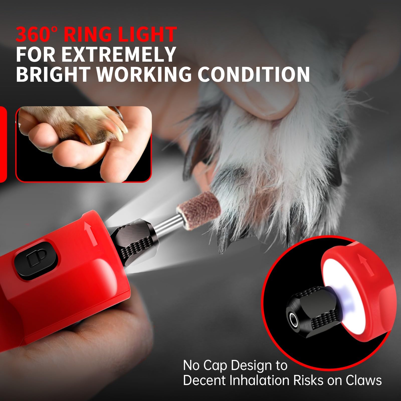 Upgraded Electric Dog Nail Grinder with LED Light - 5 Speed Rechargeable Pet Nail Trimmer for Dogs, Cats & Small Animals | 40 Accessories Kit | Gentle & Safe for Puppies, Kittens & Medium Pets | Perfect for Home Grooming & Professional Pet Care