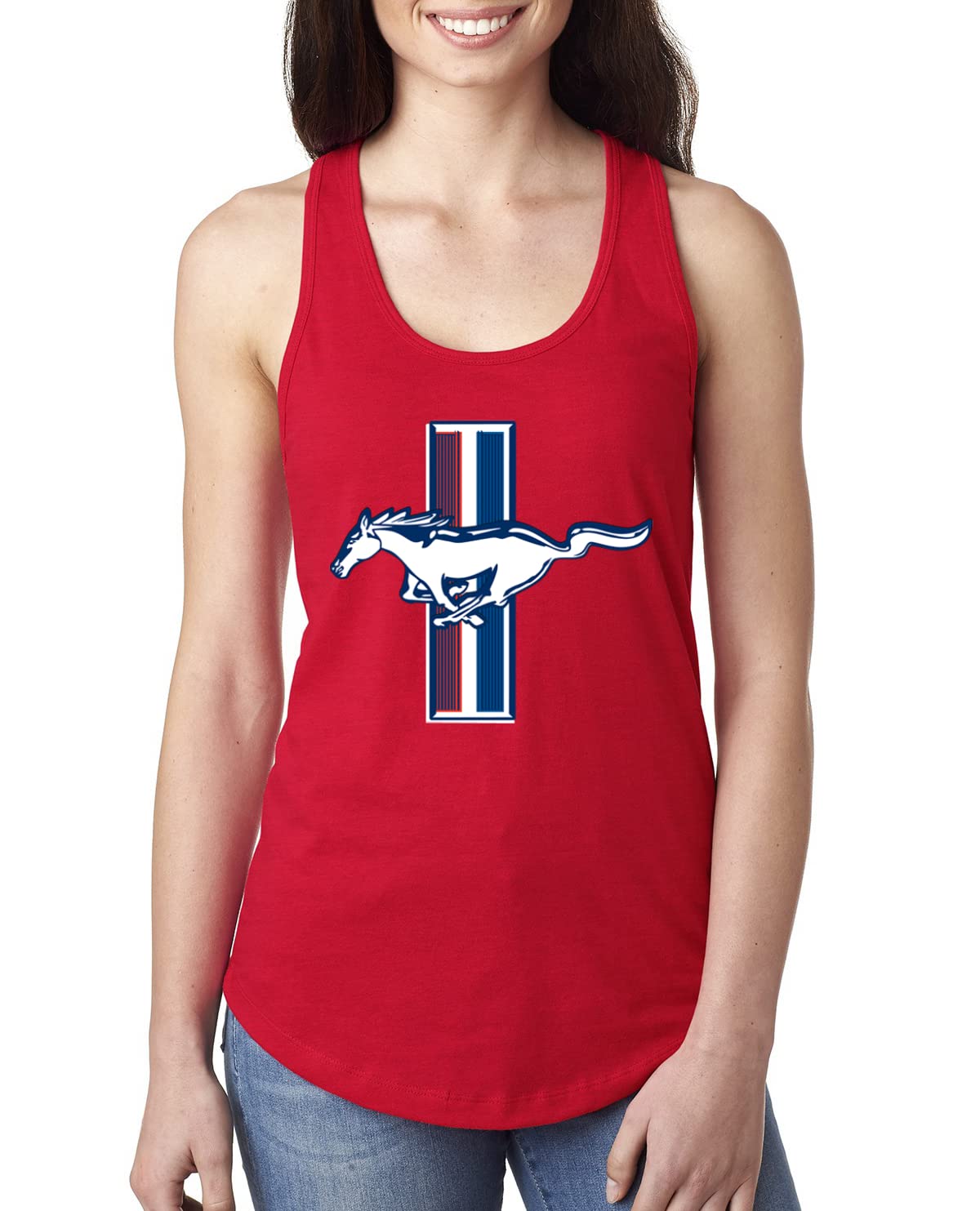 Vintage Ford Mustang Retro USA Logo Classic Bar Cars & Trucks Racerback Tank Top for Women - Perfect for Casual Wear, Car Shows & Summer Outings