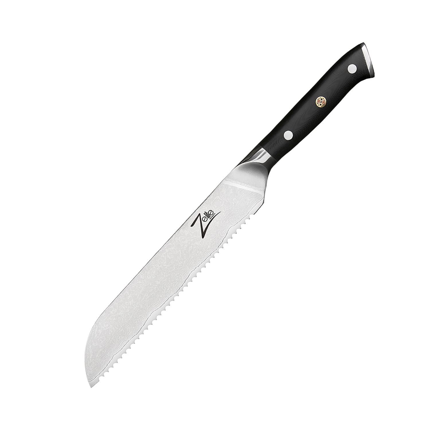 Zelite Infinity 8-Inch Serrated Bread Knife - Japanese AUS-10 Super Steel 67-Layer Damascus Blade - Razor Sharp for Slicing Homemade Bread, Baguettes, and Pastries - Perfect for Bakeries, Kitchens, and Professional Chefs