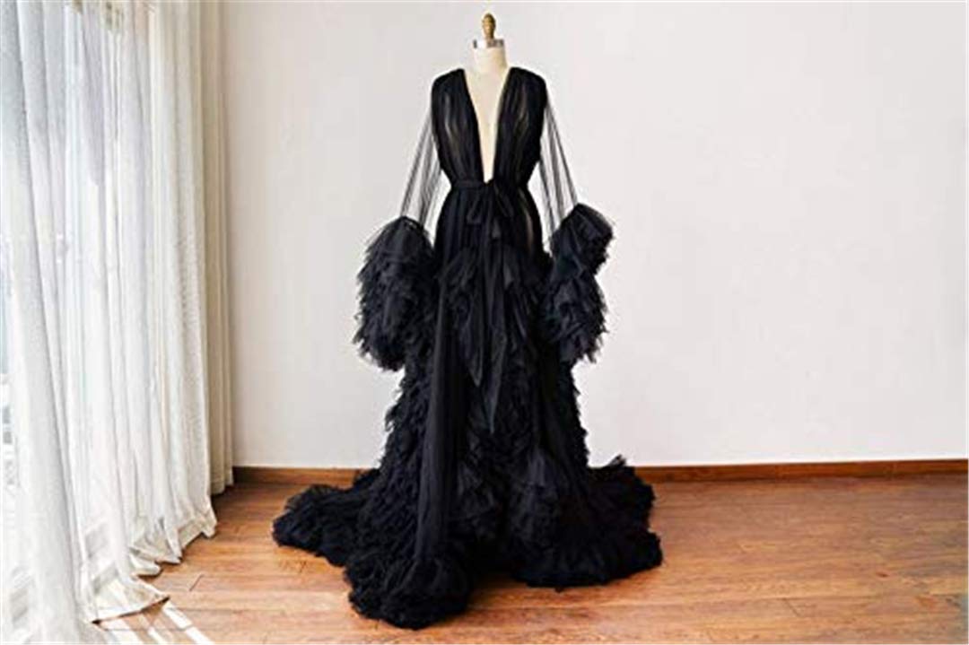 Kelaixiang Elegant Tulle Robe - Long Lingerie Bridal Dressing Gown, Puffy Nightgown for Photoshoot, Wedding, Boudoir & Special Occasions