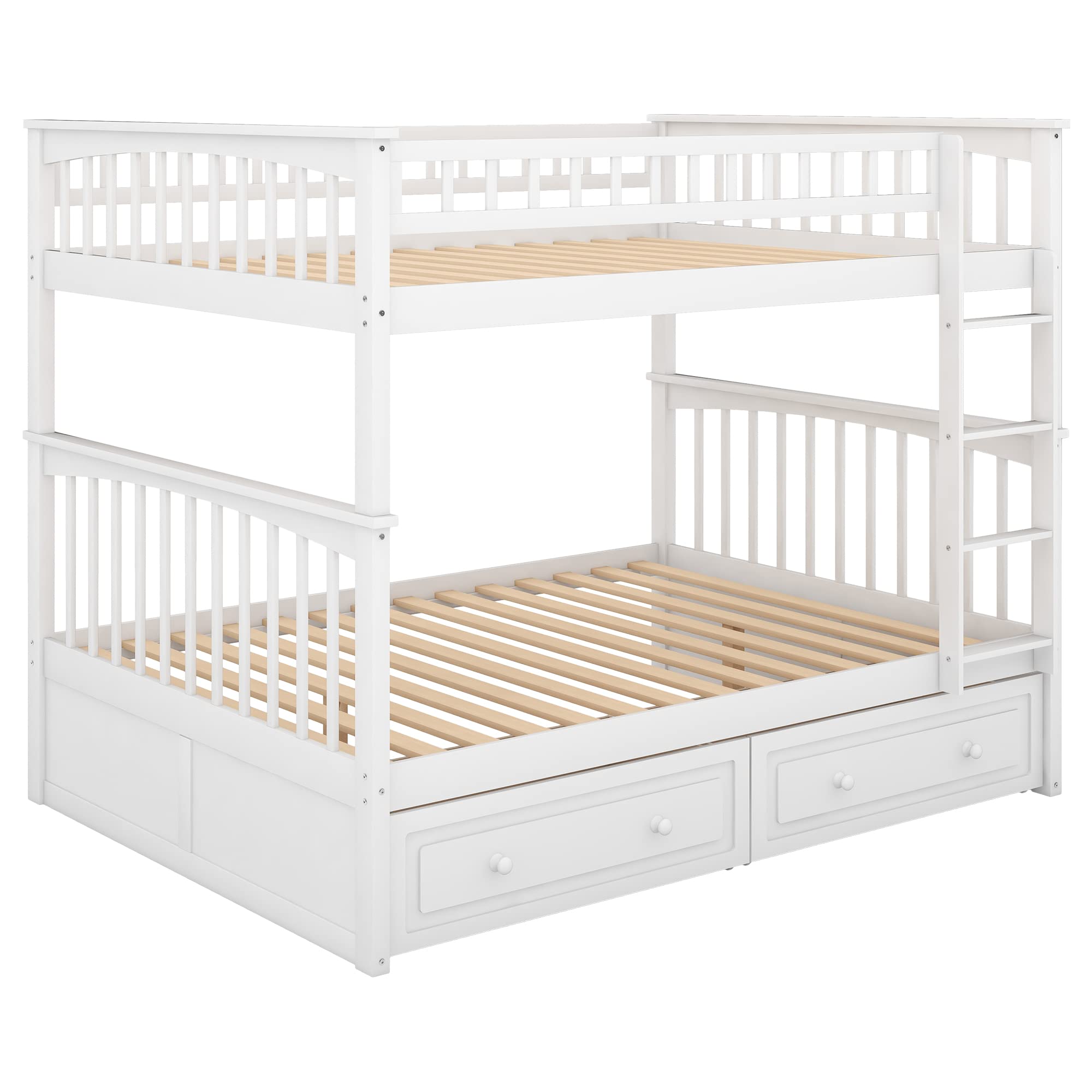 Harper & Bright Designs Full Over Full Bunk Bed with Storage Drawers - Solid Wood Bunk Bed Frame in White - Perfect for Kids' Bedrooms, Guest Rooms & Space-Saving Solutions