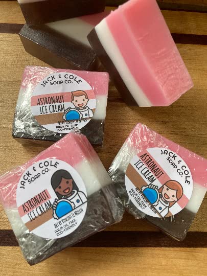 Astronaut Ice Cream Glycerin Soap Bar - Neapolitan Flavor (Chocolate, Vanilla & Strawberry) | Handmade Gift Soap for Space Enthusiasts, Unique Bath & Shower Experience