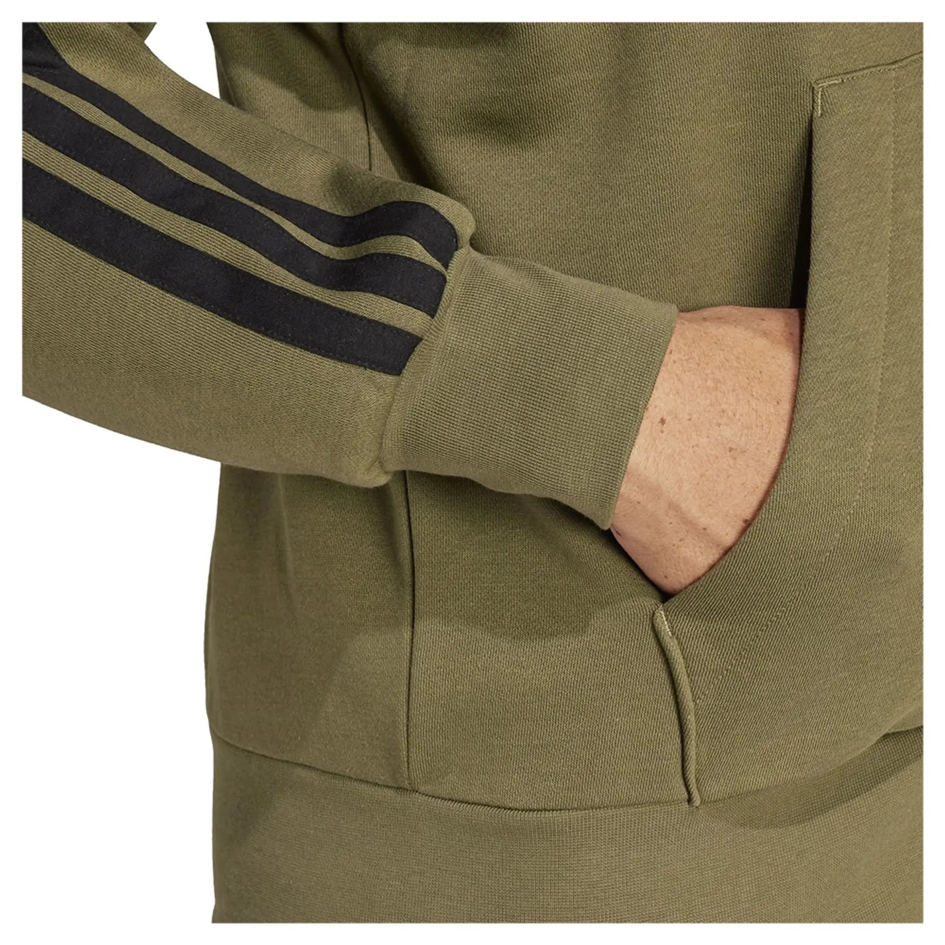 Adidas Men's 3 Stripe Olive Fleece Jacket - Lightweight Warm Hooded Pullover for Running, Hiking & Casual Wear