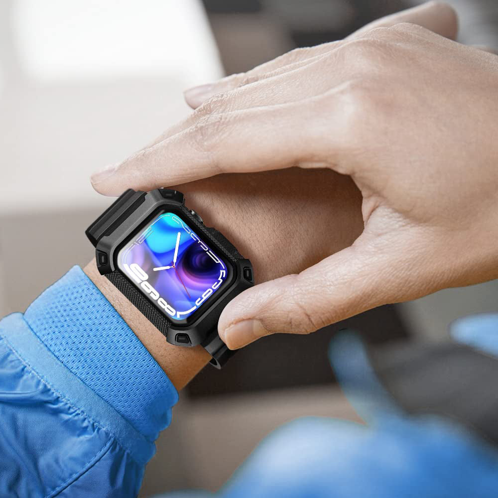 Apple Watch Unicorn Beetle PRO Rugged Protective Case with Wristband for 44mm/45mm Series - Black | Shockproof & Waterproof Design for Outdoor Sports, Hiking & Active Lifestyle