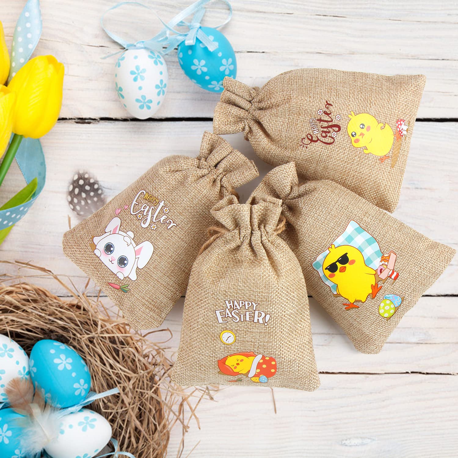 24-Piece Easter Burlap Favor Bags with Drawstrings - Small Jute Gift Bags for Easter Party Favors, Egg Hunts & Spring Decorations
