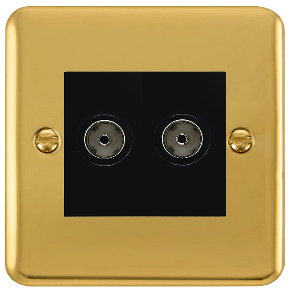 Polished Brass Double TV Socket - Click Deco Plus DPBR066MBK - High-Quality Coaxial Cable Connector for Home Theater & Entertainment Systems