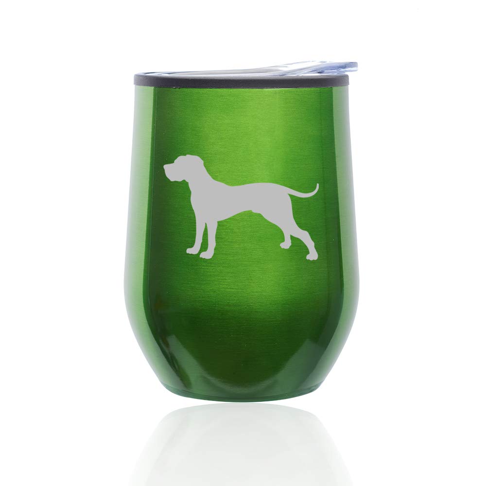 Stemless Wine Tumbler with Lid - 16oz Insulated Coffee Travel Mug, Shatterproof Glass Cup for Hot & Cold Drinks - Great Dane Design (Green) - Perfect for Home, Office, Picnics & Outdoor Adventures
