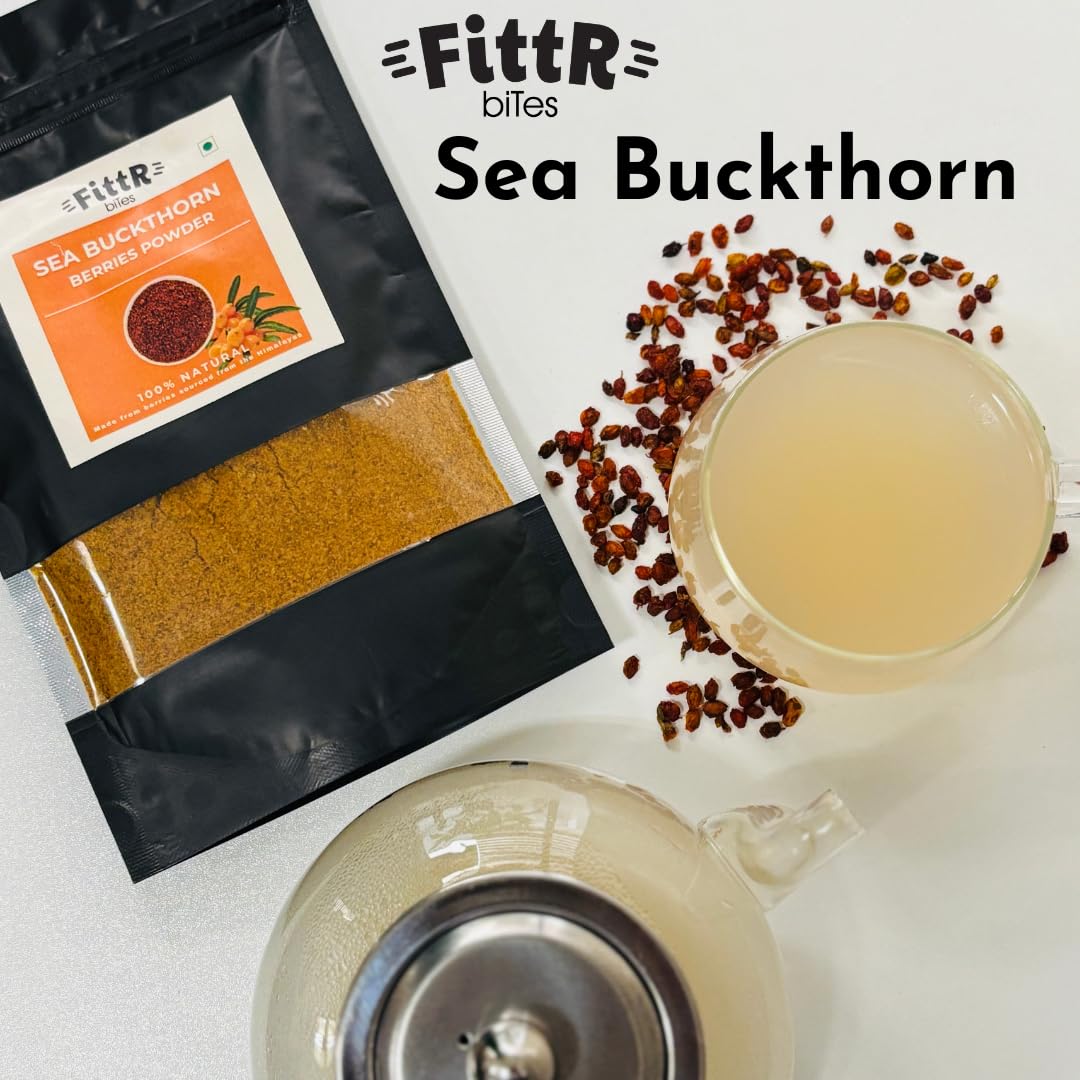 Organic Himalayan Sea Buckthorn Berries Powder - 100g | Rich in Omega 3, 7, 9, Collagen, Fiber, Vitamin C & E | Antioxidant Superfood for Smoothies, Skin Care & Immune Support
