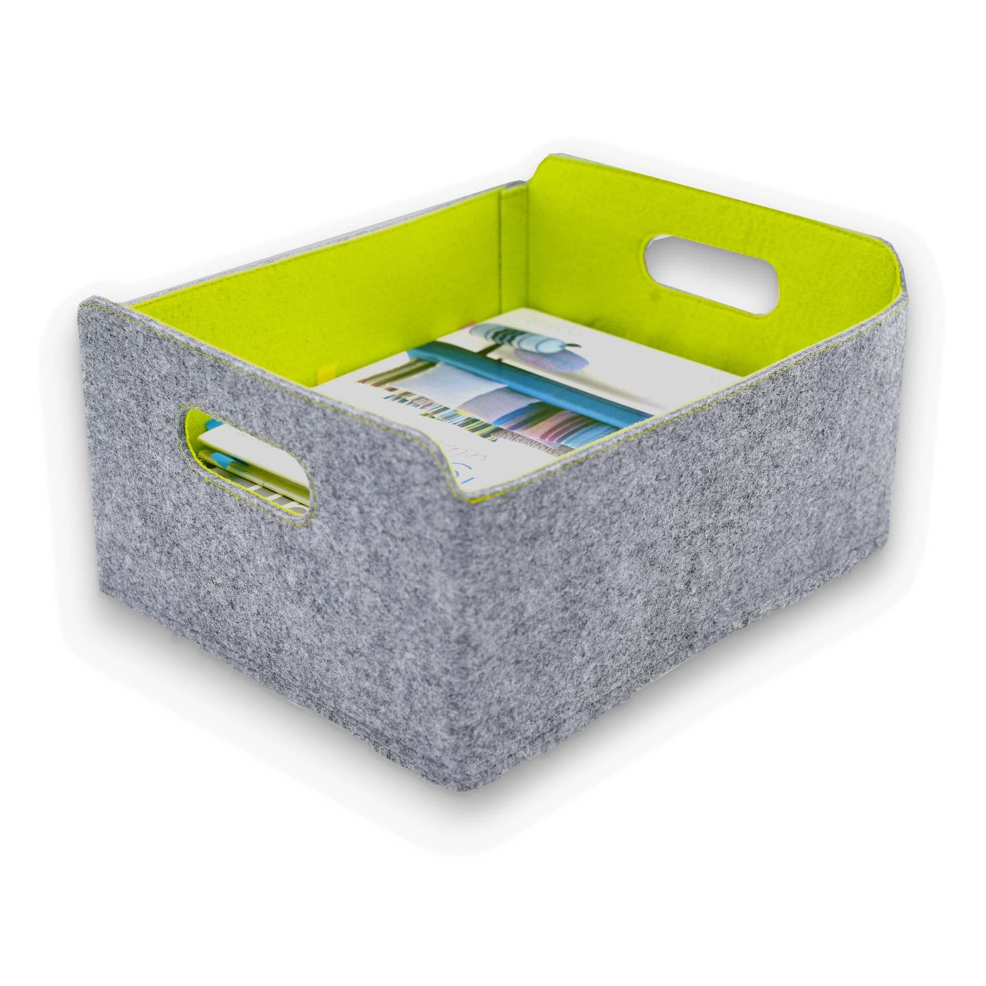 Welaxy Collapsible Felt Storage Baskets - Foldable Organizer Bin with Handles for Kids Toys, Pet Supplies, Books, Clothes & Makeup | Space-Saving Home Organization for Bedroom, Nursery & Playroom (Green)