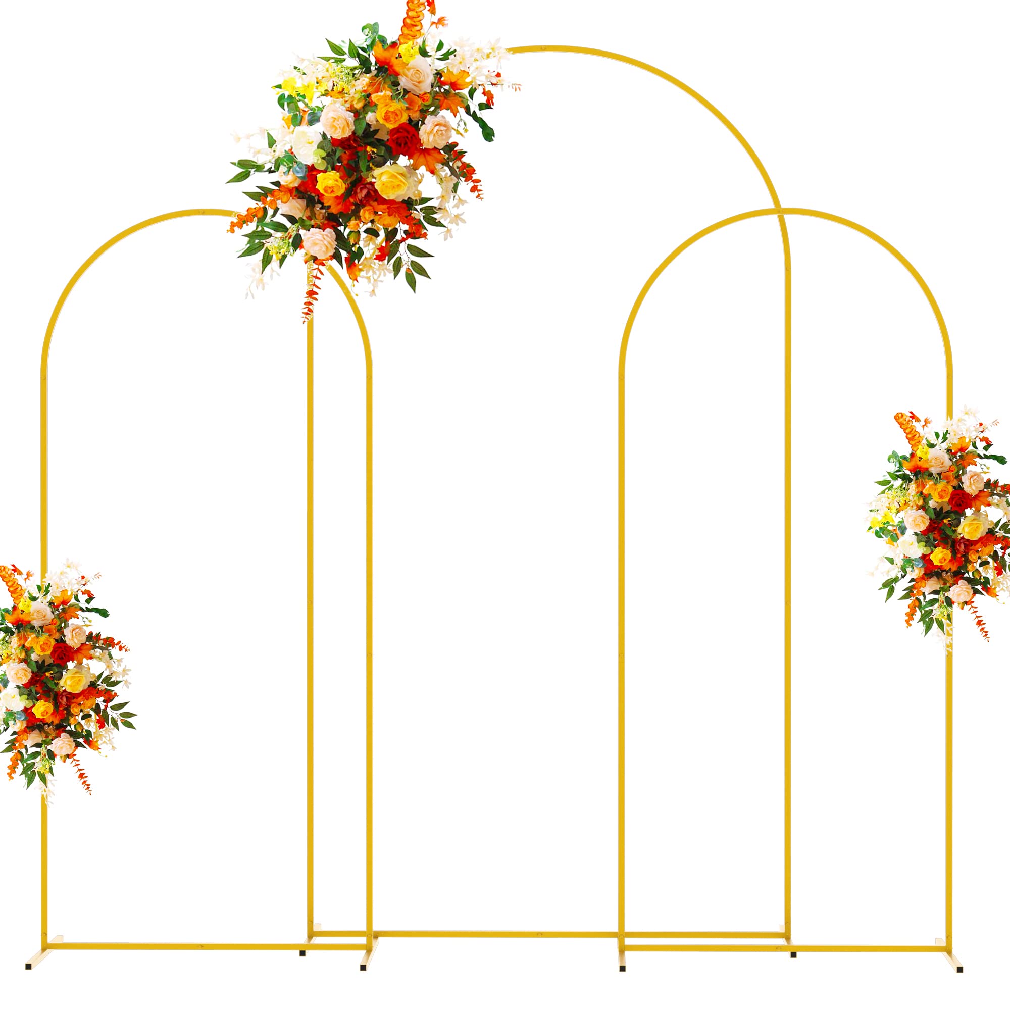 Gold Metal Arch Backdrop Stand Set of 3 (7.2FT,6FT,6FT) - Square Wedding Arch Frame for Birthday Party, Graduation Ceremony, Photo Booth Decor - Perfect for Indoor & Outdoor Events, Garden Weddings, Baby Showers