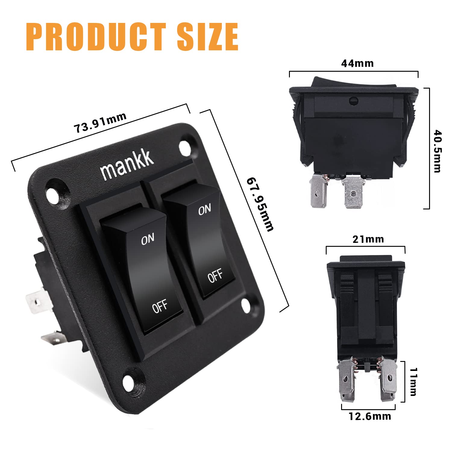 12V 20A 4 Pin DPST Rocker Switch Panel - Waterproof On/Off Switch for RV, Trailer, Camper & Boat Lighting - KCD2-7-201-B2-DZ - Perfect for Marine, Automotive & Off-Grid Power Control