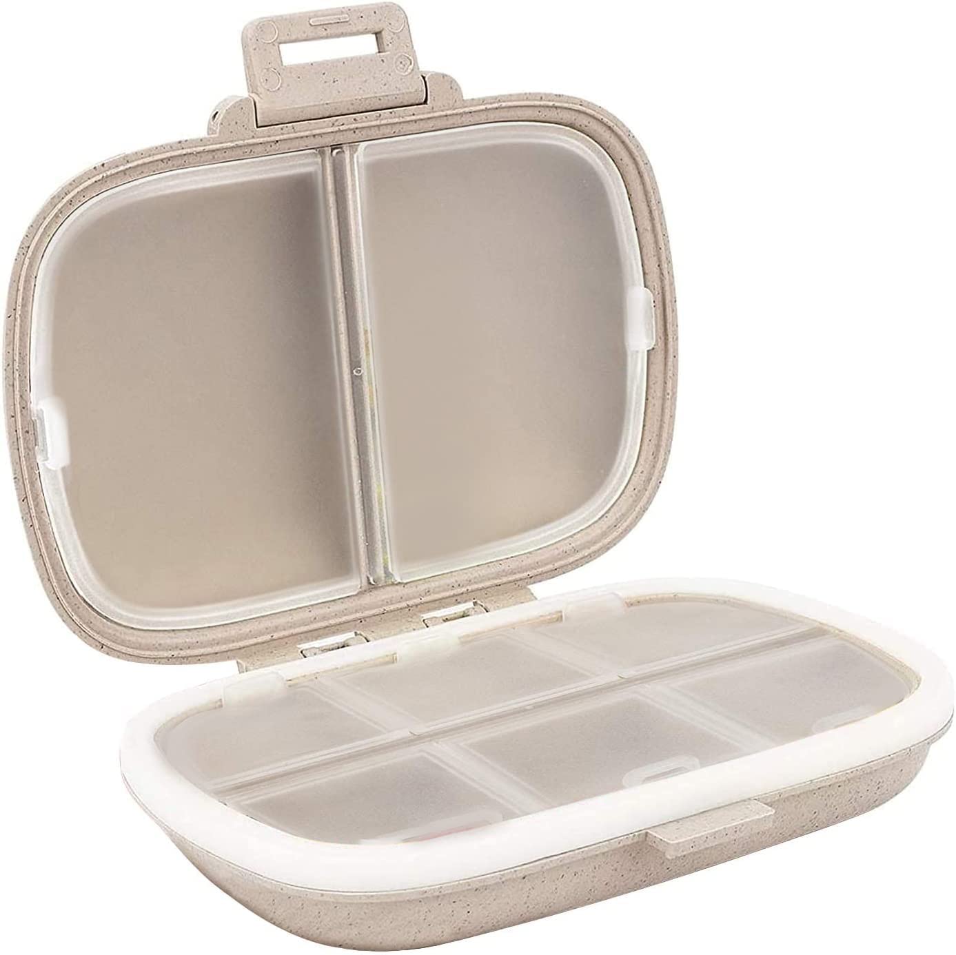 Holii 8-Compartment Travel Pill Organizer - Portable Daily Pill Case for Vitamins & Medicine - Compact Pill Box for Purse, Pocket & On-The-Go Use (Khaki) | Perfect for Travel, Work & Daily Medication Management