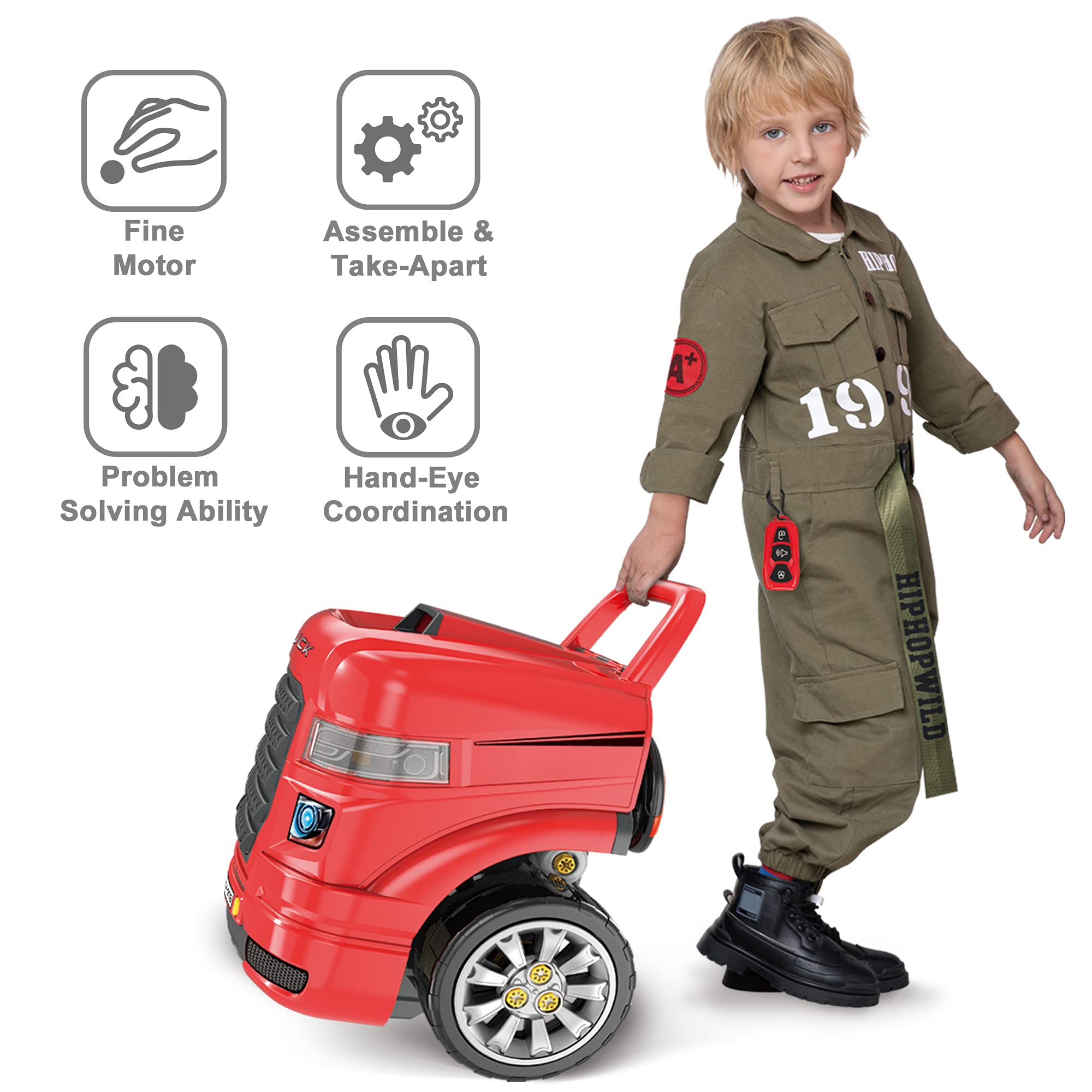 iPlay iLearn Large Truck Engine Toy for Kids - Take Apart Mechanic Repair Set, Pretend Play Car Service Station for Toddlers Ages 3-8 - Educational STEM Building Kit for Boys & Girls - Perfect Birthday Gift & Learning Toy for Preschoolers (Great for Role Play, STEM Learning & Motor Skill Development)
