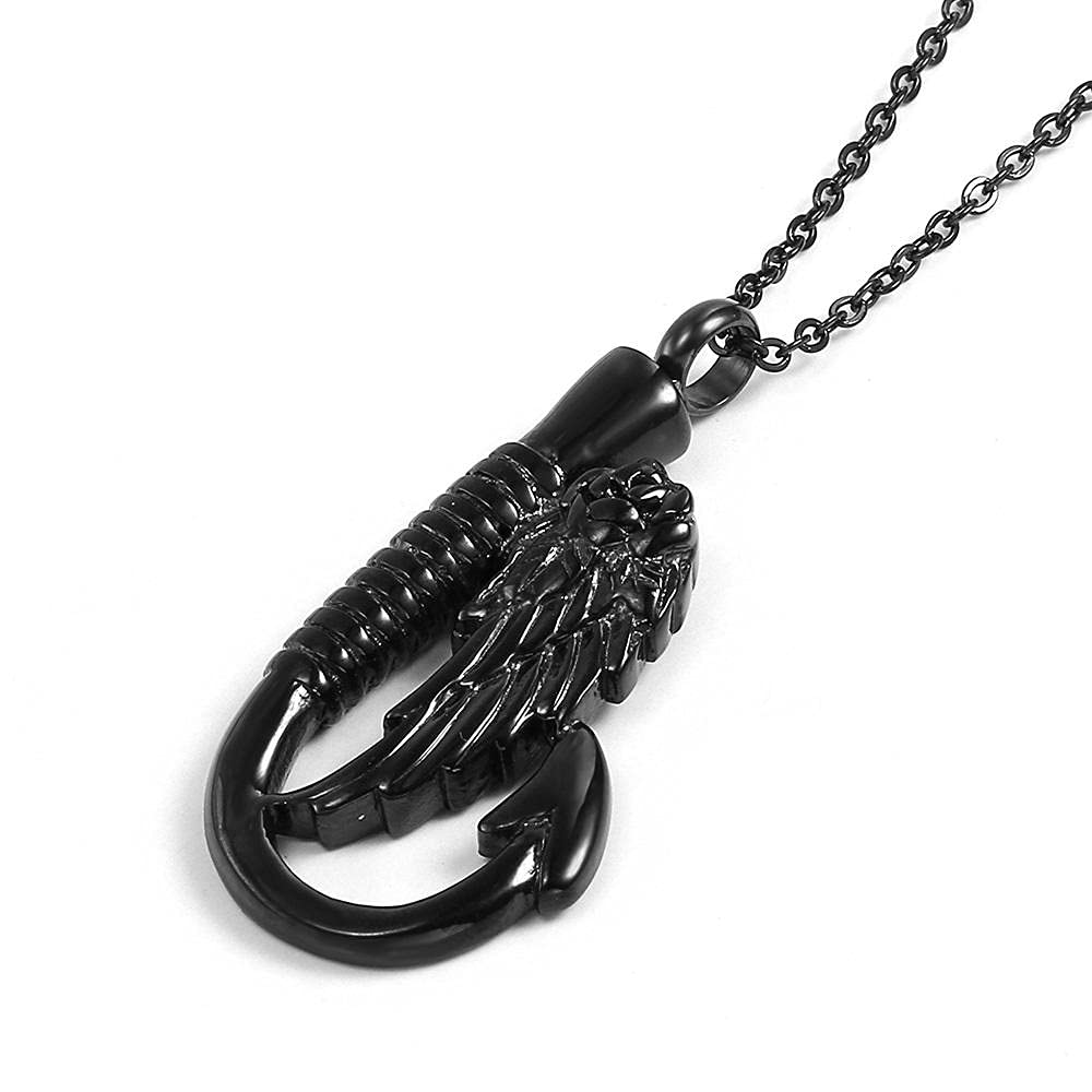 Stainless Steel Cremation Jewelry - Fish Hook Pendant Urn Necklace with Wings & Perfume Bottle Design - Titanium Steel Memorial Jewelry for Ashes Keepsake - Perfect for Remembrance, Funeral & Sympathy Gifts