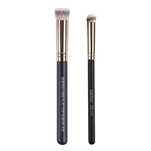 ENERGY Kabuki Brush Set - Mini Flat Top & Slant Concealer Brush for Eyebrows, Eyeshadow, Liquid, Cream & Powder Makeup | Blending, Stippling, Highlighting & Nose Contouring | Perfect for Everyday Makeup & Professional Use