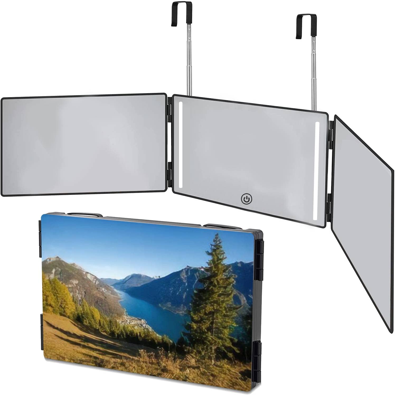 3-Way LED Self Haircut Mirror with Lights - 360° Adjustable Trifold Barber & Makeup Mirror for Home Salon, Travel & Professional Styling | Perfect for Hair Cutting, Makeup Application & Grooming