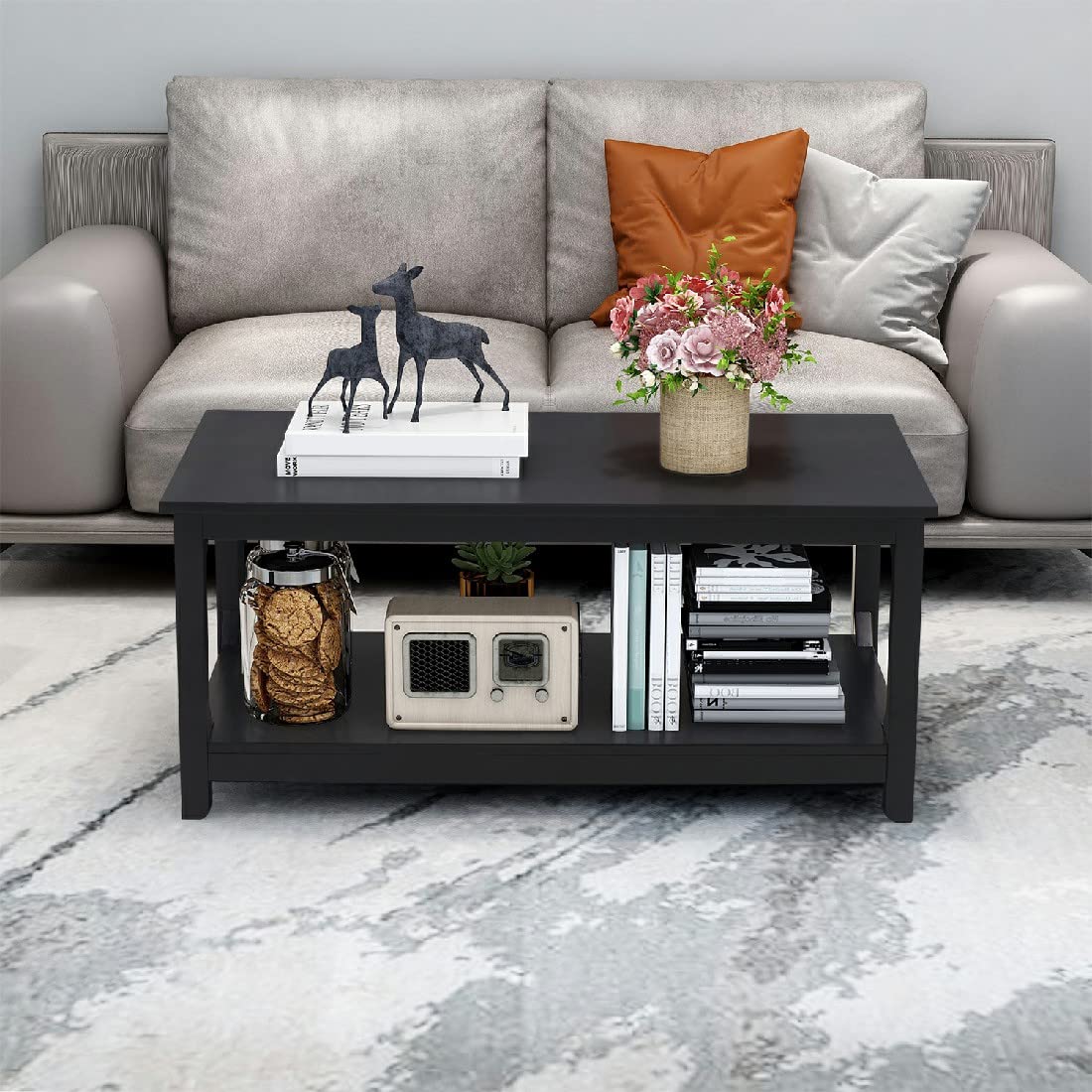 Rustic Wooden Coffee Table with Storage - 2 Tier Industrial Design for Living Room & Bedroom