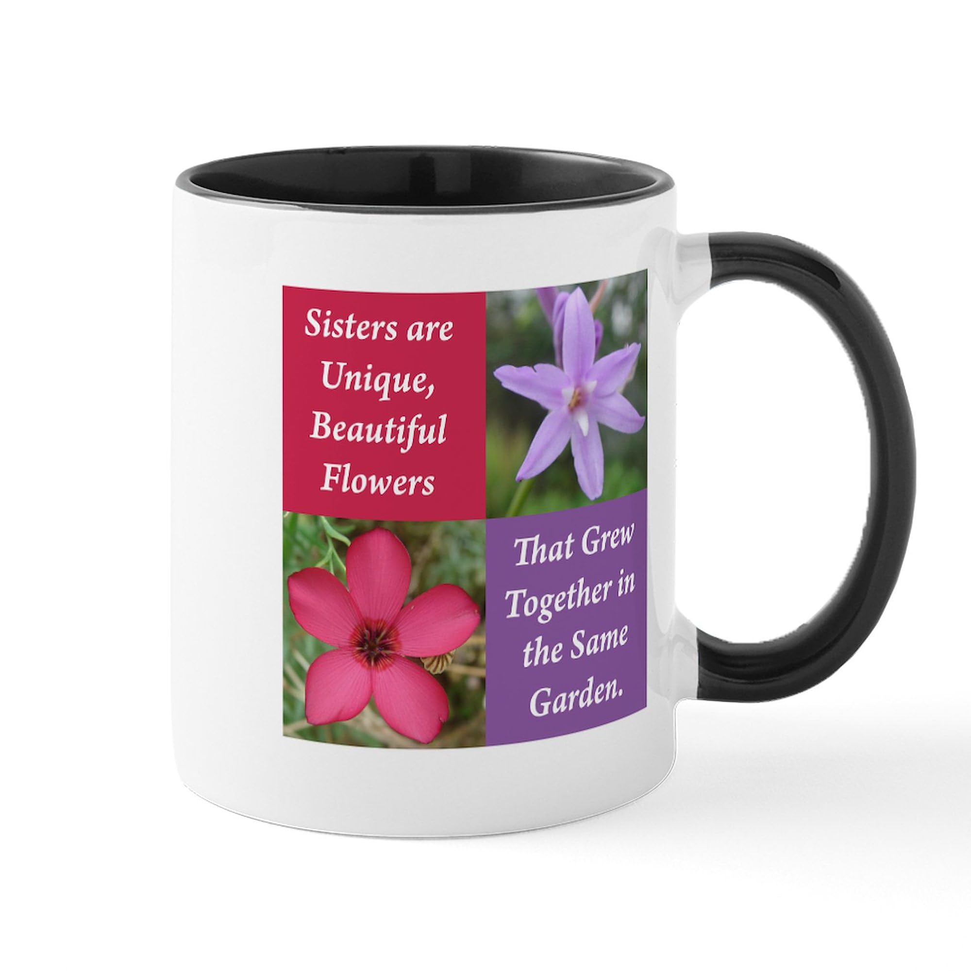 Sisters Coffee Mug - 11 oz (325 ml) Ceramic Cup with Two Flowers Design - Perfect for Sister Gifts, Birthday Presents, and Coffee Lovers - Ideal for Home, Office, or Tea Time