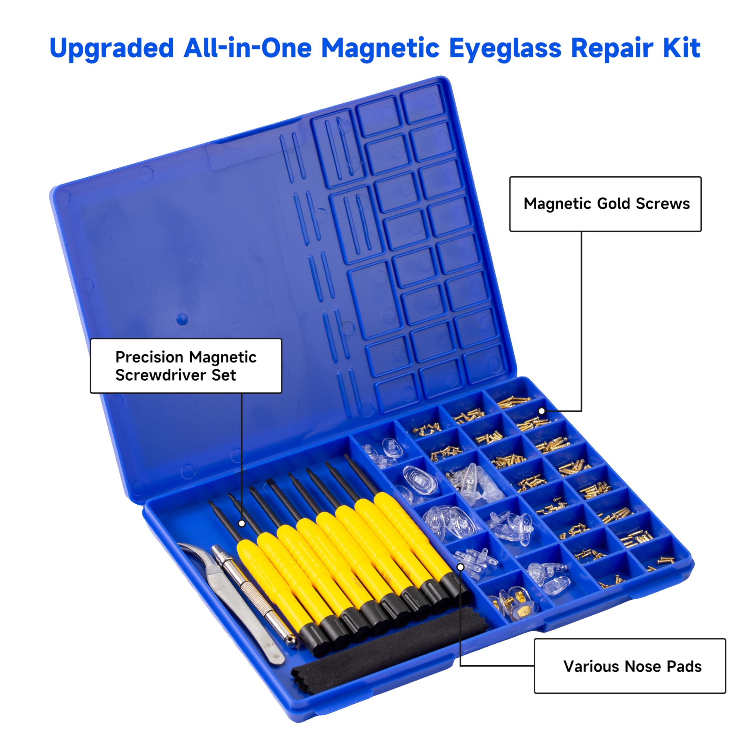 Premium Magnetic Eyeglass Repair Kit with Gold Screw - All-in-One Eyewear Repair Tool Set Includes Precision Screwdrivers & Nose Pads - Perfect for Glasses, Sunglasses & Reading Glasses Repair at Home or Travel