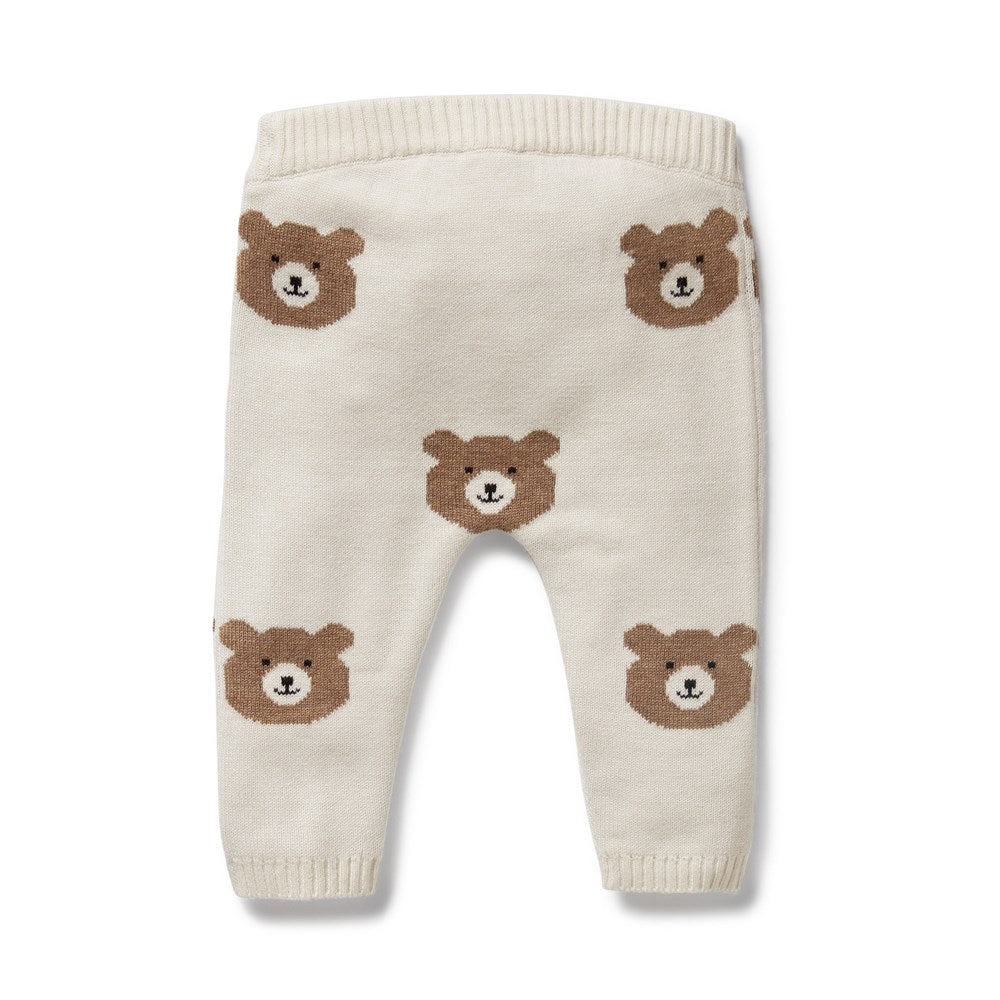 Beary Cute Organic Cotton Knitted Jacquard Leggings for Women - Soft & Stretchy Yoga Pants for Workout, Lounge & Everyday Wear
