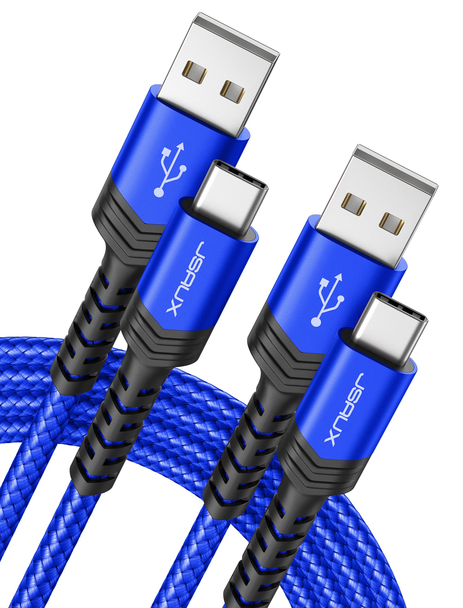 JSAUX 3-Pack 6.6FT USB C to USB A Fast Charging Cable [3.1A, Braided Nylon] for Samsung Galaxy S20/S10/S9/S8, Note 10/9/8, A51/A20, LG V20, PS5 Controller - Durable Type C Charger Cord (Blue) | Perfect for Home, Office & Travel Charging