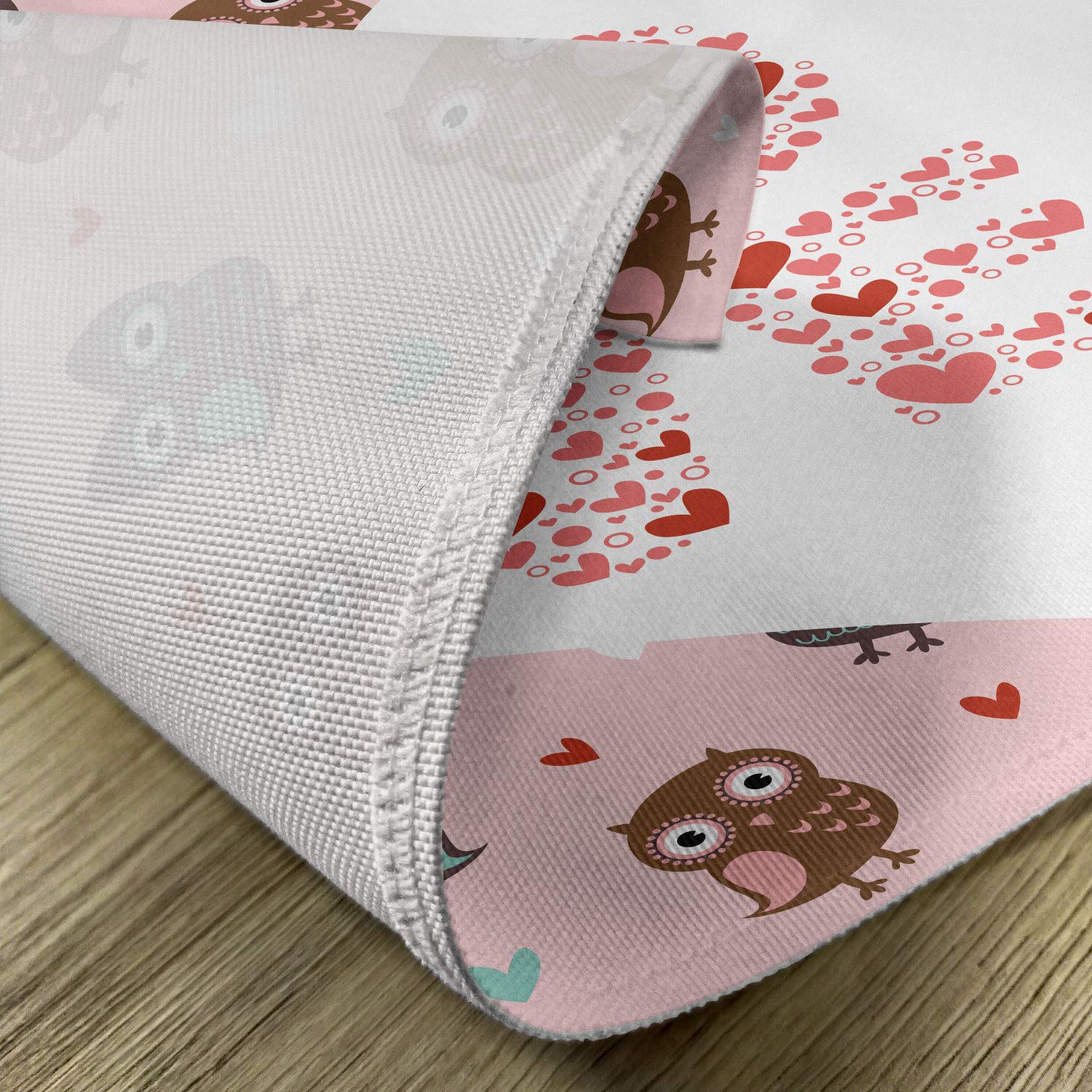 Lunarable Owls Place Mats Set of 4 - Romantic Honeymoon & Engagement Table Decor with Love Message Hearts, Washable Fabric Dining Mats for Kitchen & Dining Room in Pale Pink & White - Perfect for Wedding Anniversaries, Bridal Showers & Couples' Romantic Dinners
