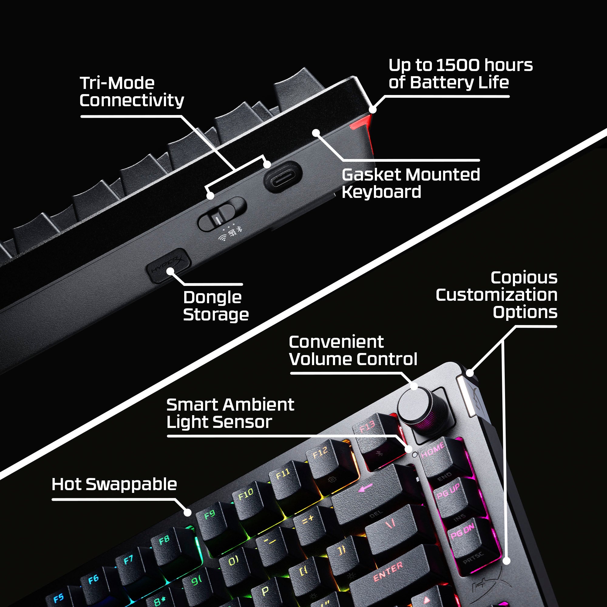 HyperX Alloy Rise 75 Wireless Mechanical Gaming Keyboard - RGB Backlit, Bluetooth/2.4GHz/USB-C Connectivity - for PC, Mac, PS5, Xbox - Perfect for Gaming, Office Work & Streaming
