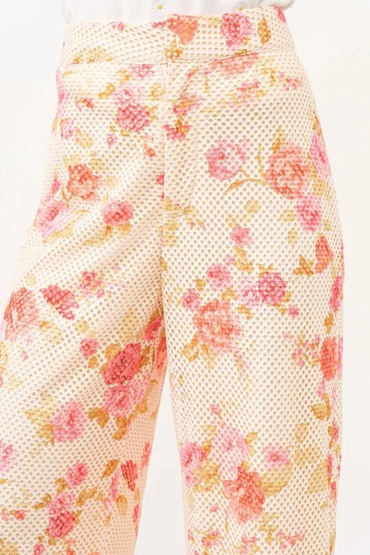 Women's Fishnet Floral Printed Crop Pants - Stylish High Waist Stretchy Leggings for Dance, Yoga & Casual Wear