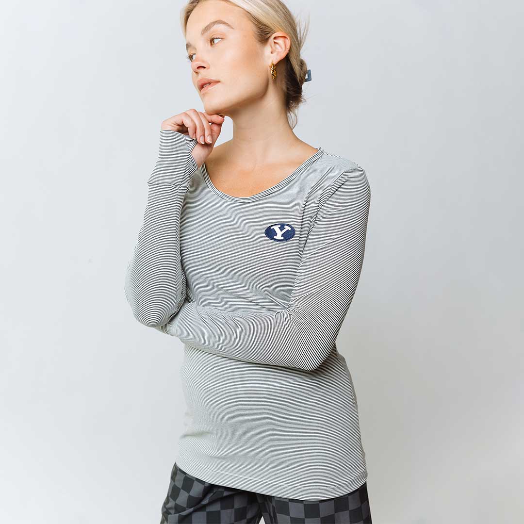 BYU Go Long Crew Sweatshirt - Soft Striped Pullover for Men & Women - Casual Comfort Wear for Workout, Lounge & Everyday Style